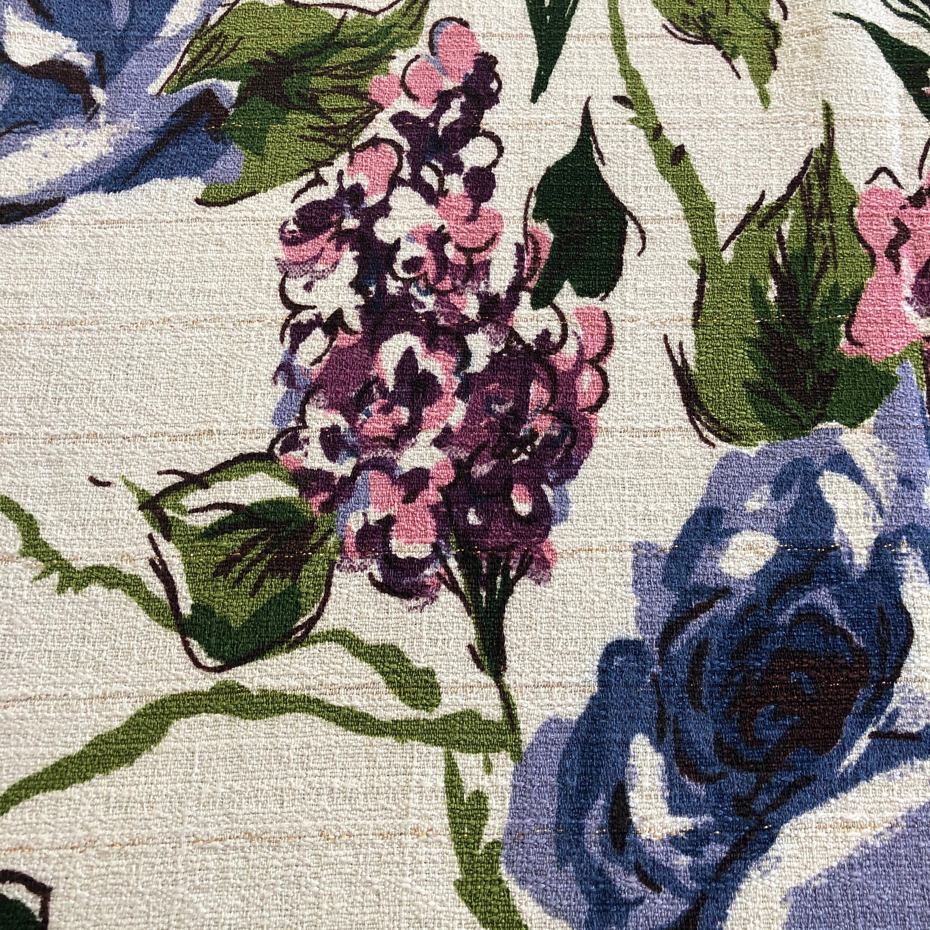 Vintage Fabric Blue Roses Pink Purple Lilacs On White Background | Shop ...
