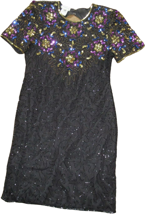 Vintage Stenay Beaded Dress Original Paper Tags Slim Fit Keyhole Back