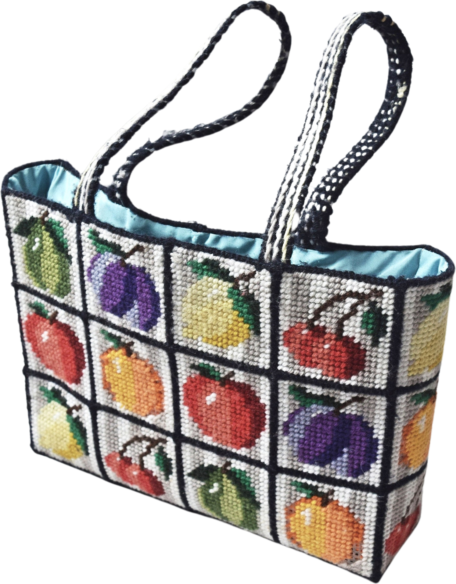 Vintage 70s Handmade Vibrant Colorful Fruit Pattern Plastic Canvas