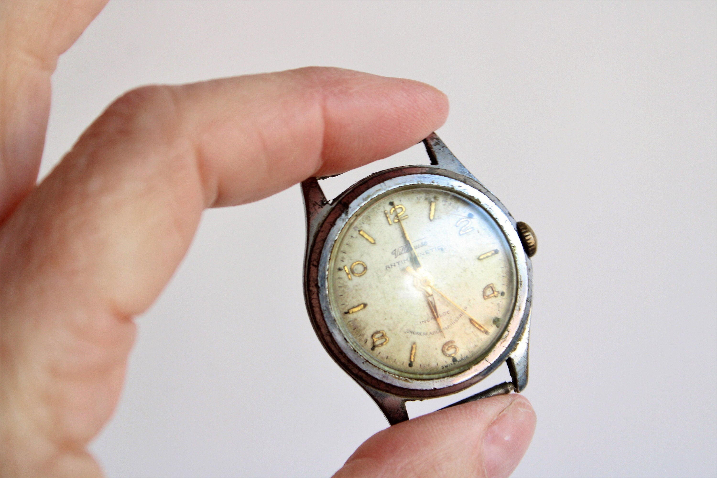 Vintage 1950s Mens Villereuse Watch, Incabloc, Antimagnetic, No Band Non Working deals