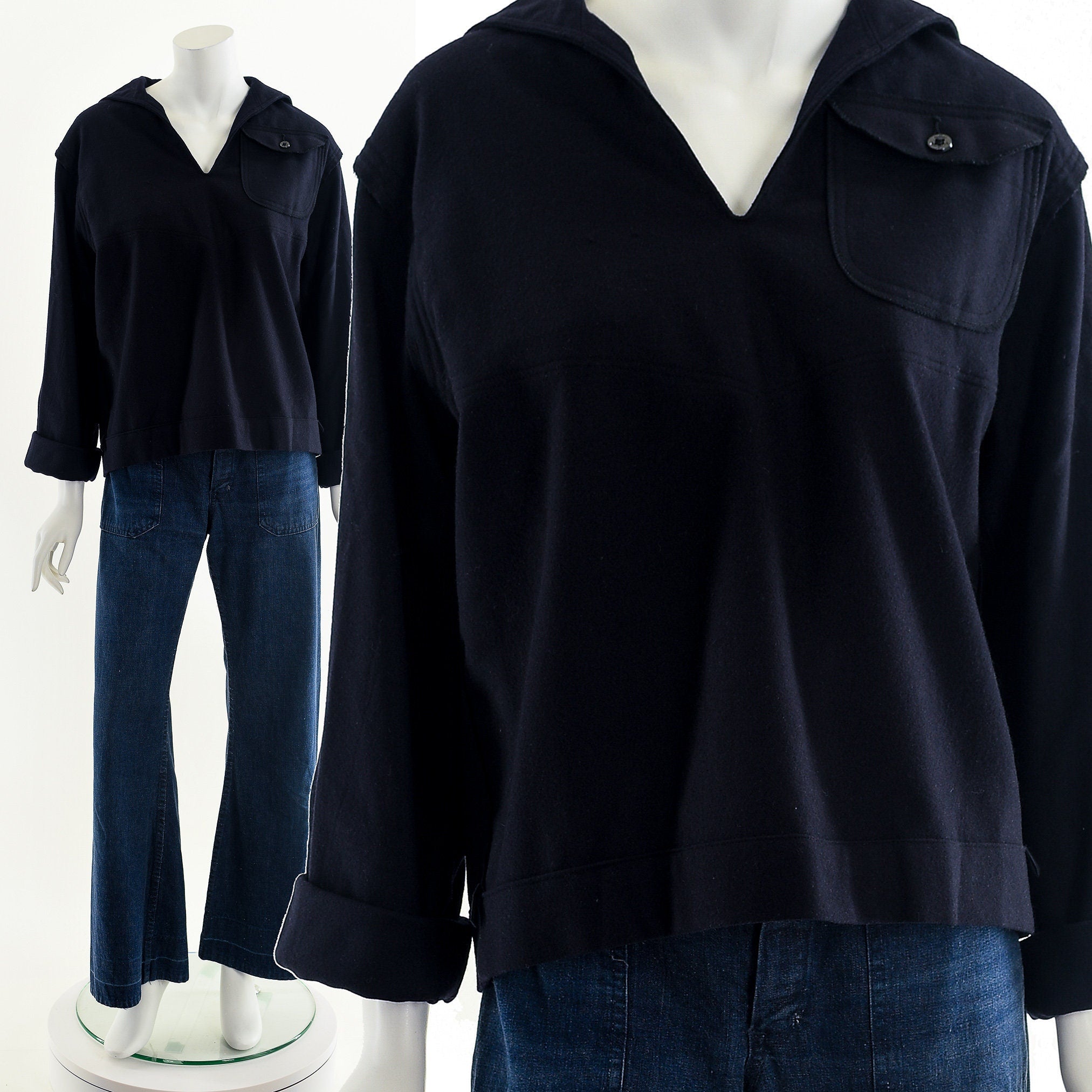 Women's Vintage Navy Wool Jacket S