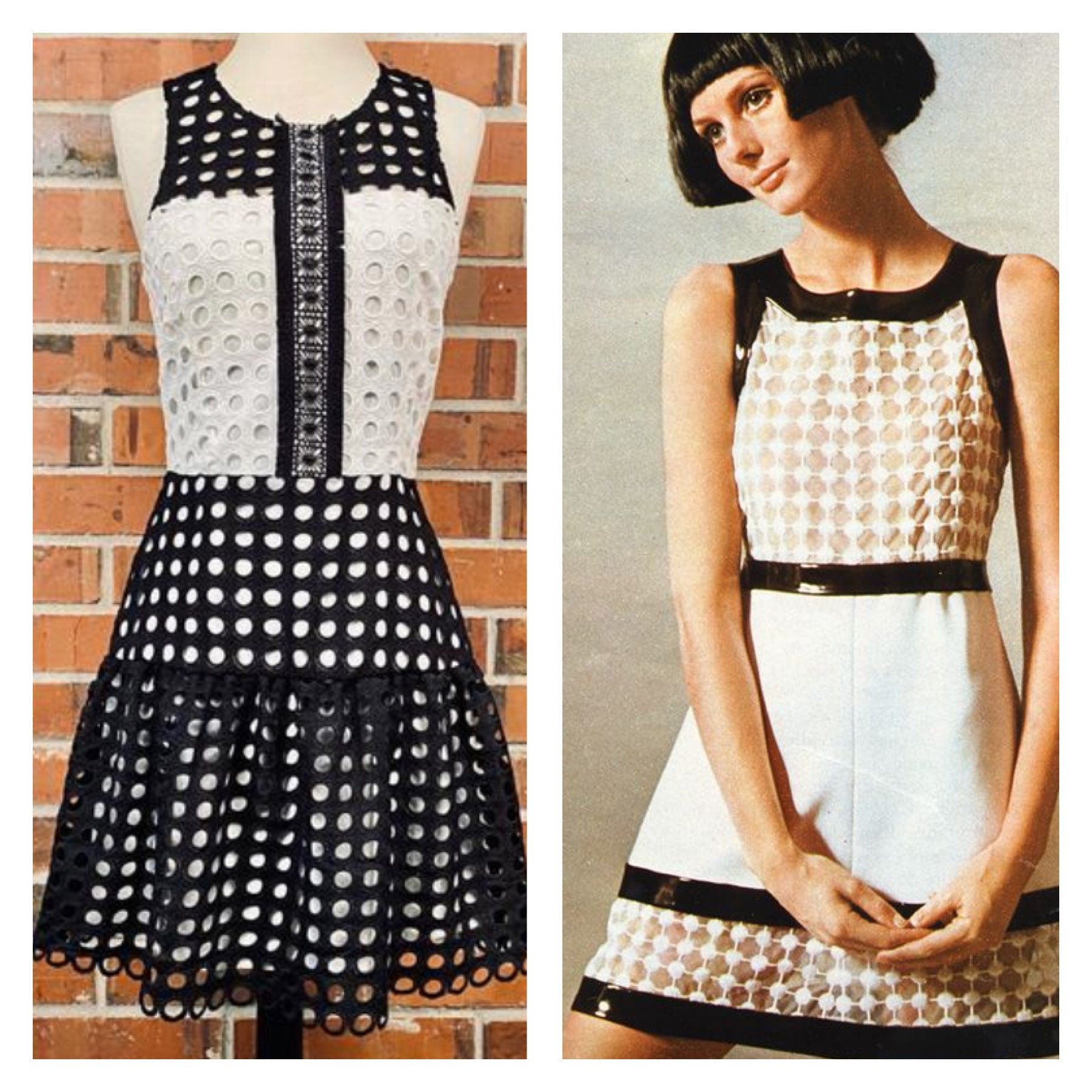 Vintage 60’s Black White Drop Waist Dress