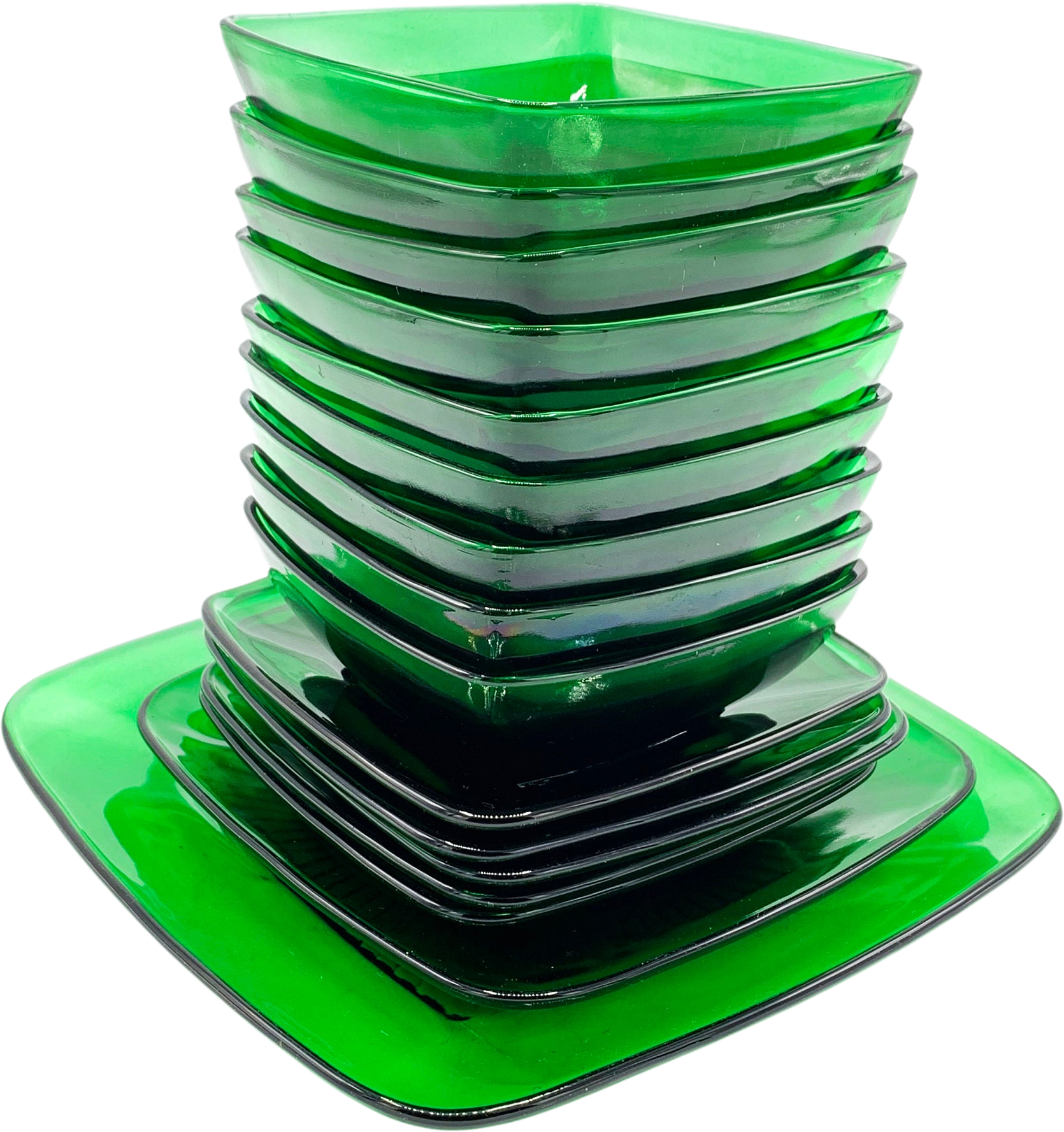 1950s Anchor Hocking Green Glass Salad Bowl Set- 5 Pieces