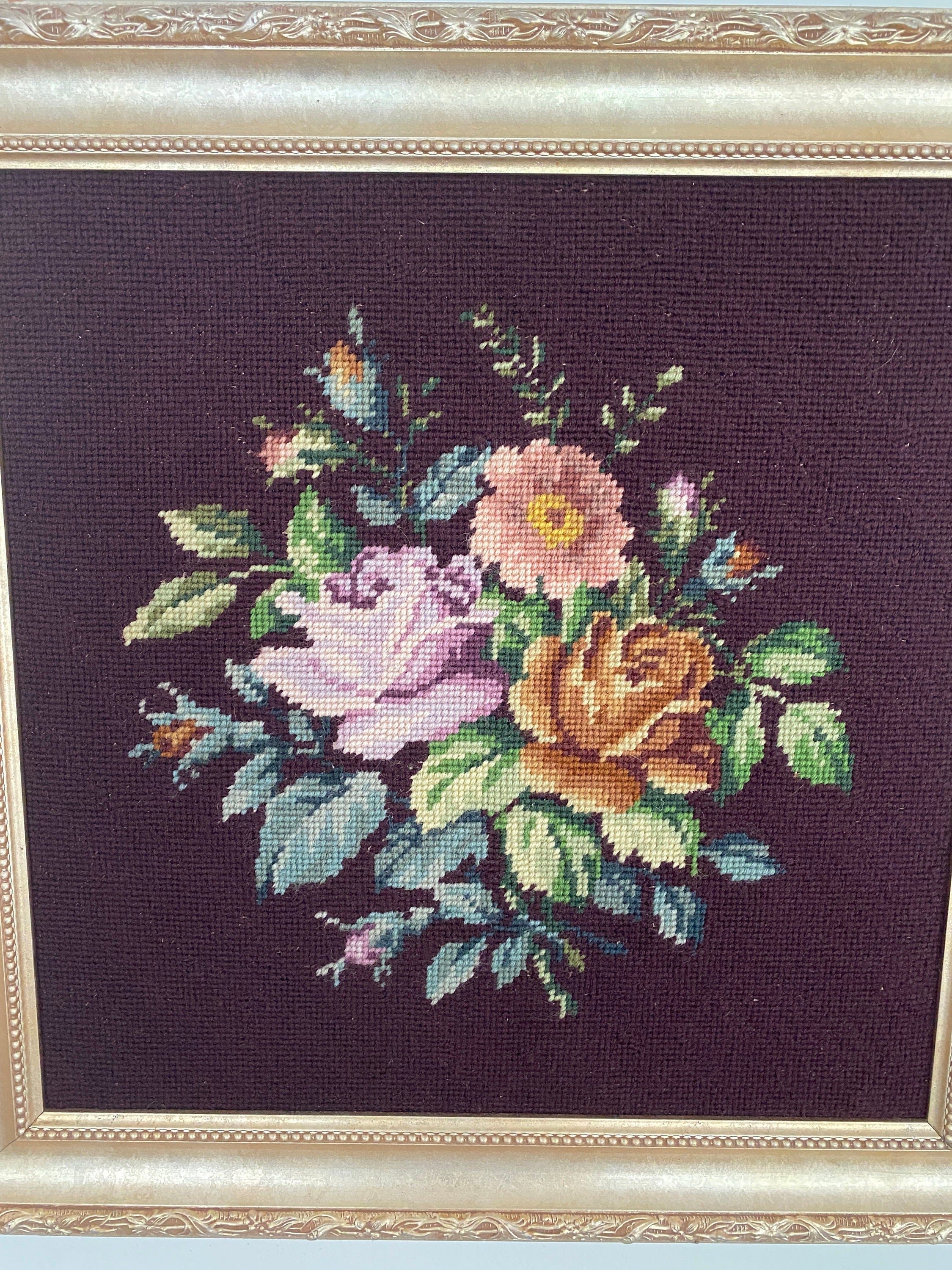 Vintage Floral Needlepoint Gold Frame Wall Art | Shop THRILLING
