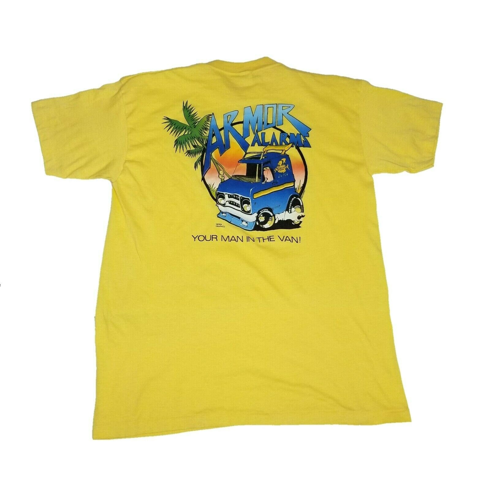 Vintage 80s Armor Alarms Single Stitch Yellow TShirt Shop THRILLING