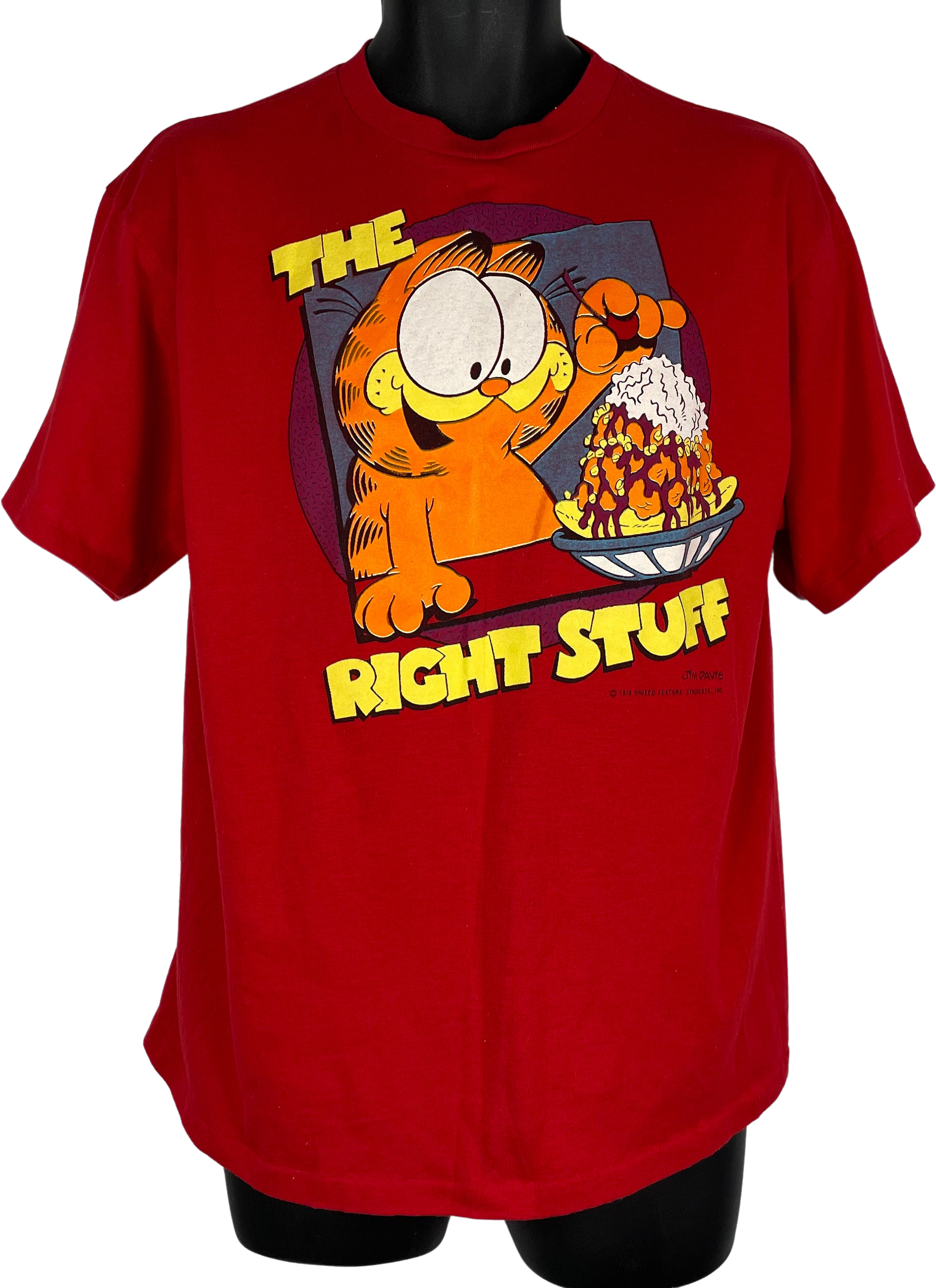 Vintage 1978 Garfield The Right Stuff Ice Cream Red Graphic T-Shirt Size Xl  by Allison