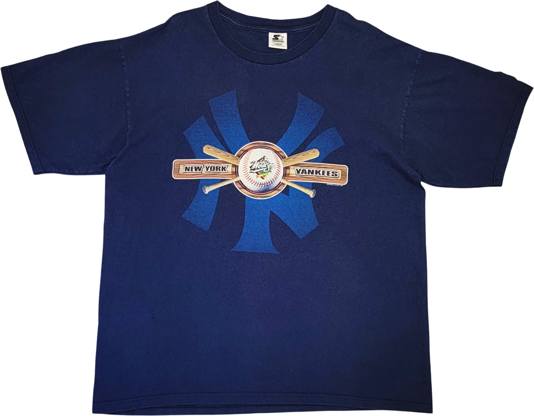 90s Distressed New York Yankees Logo Navy Blue T-Shirt
