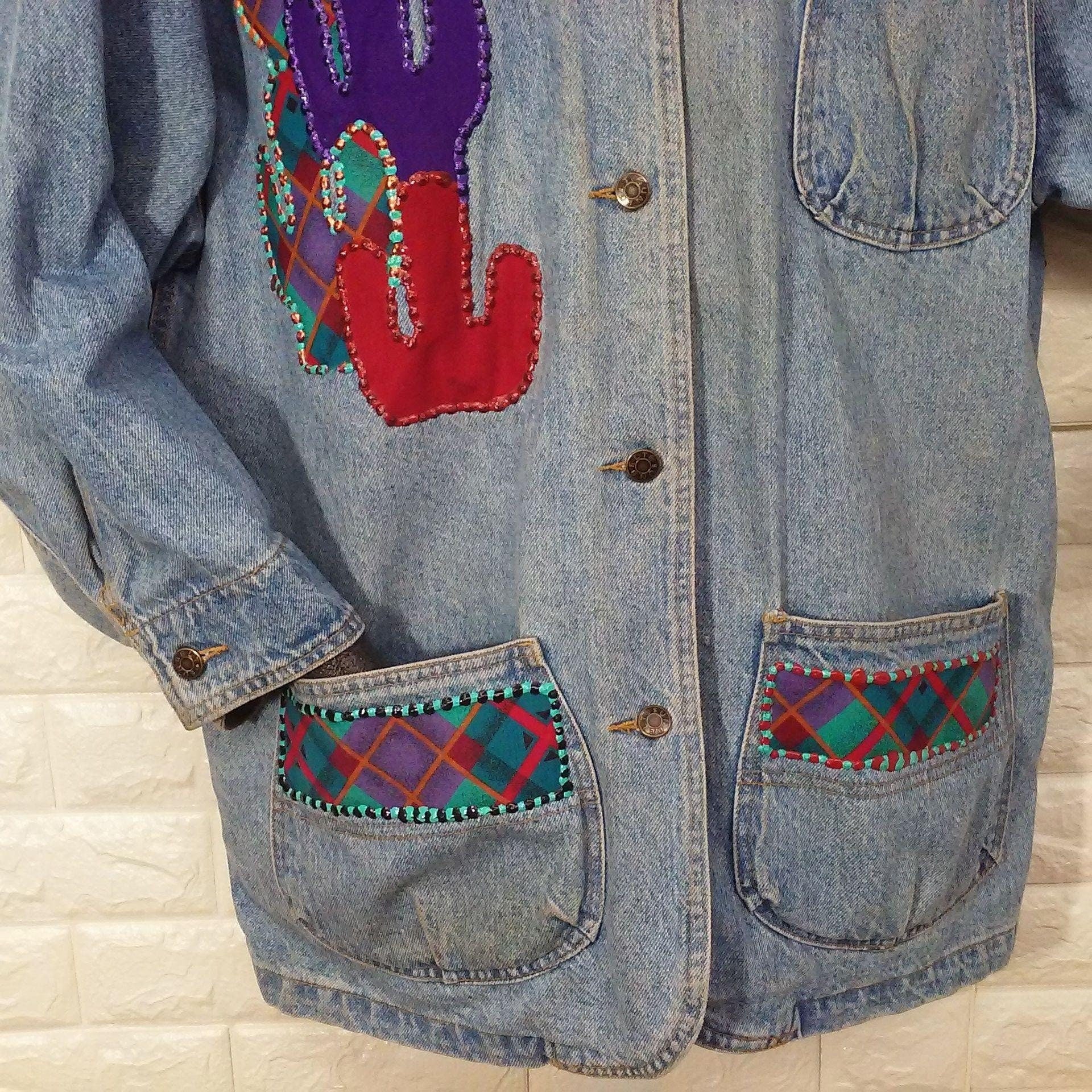 Vintage Aztec Art Print Casual Cotton Patchwork Denim Coat main image 1