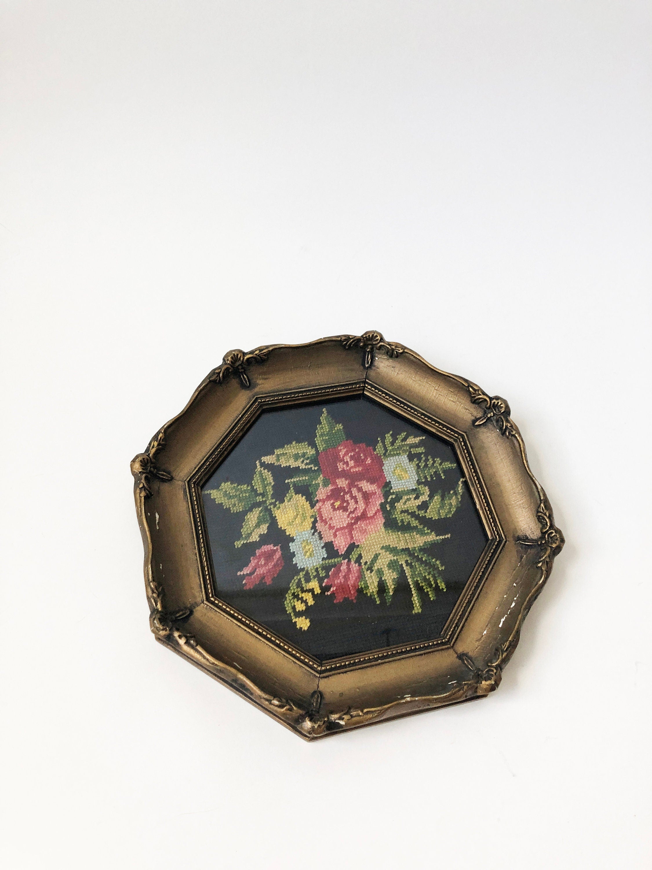 Vintage Octagon Framed Floral Needlepoint | Shop THRILLING