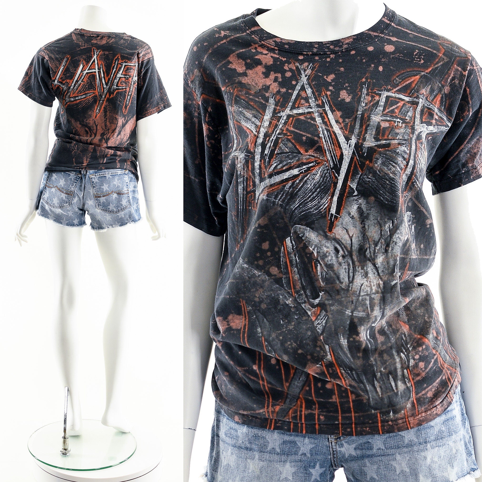 Slayer Skull Pattern Band T-shirt, Men's XL size cotton black type Vintage Second Hand