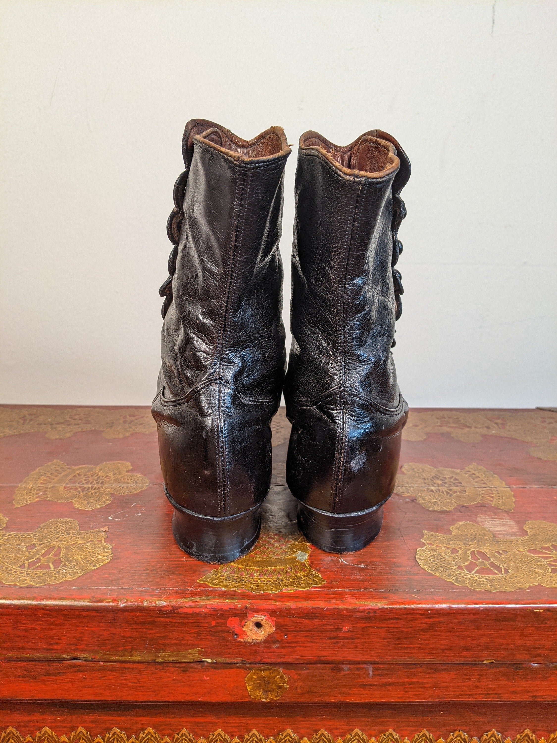 Vintage Victorian Black Side Antique Button Boots Shop THRILLING