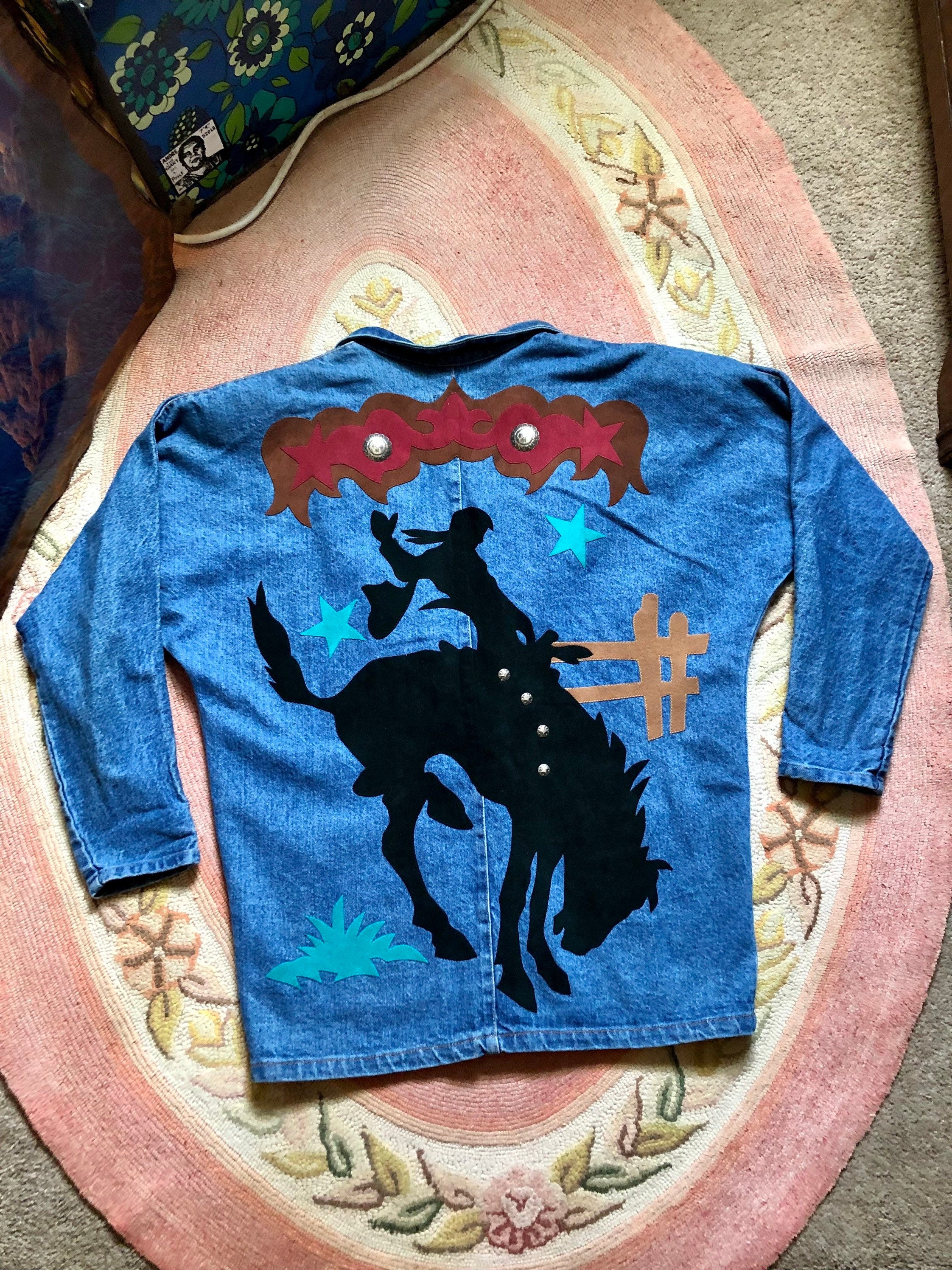 Cotton Denim Sunbelt Horses Graphic Print Oversized Jacket Sz buy Large Equestrian