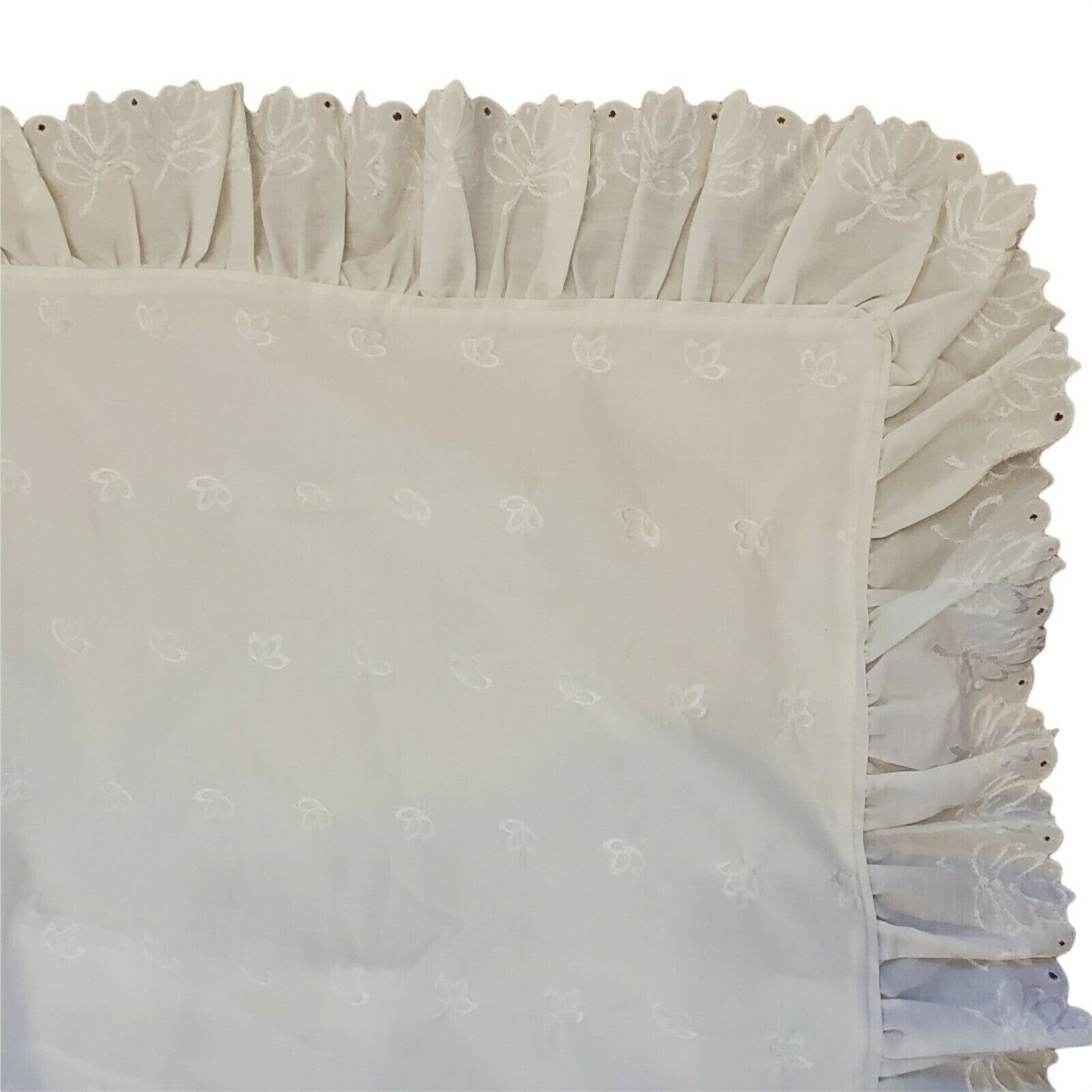 Vintage Twin Comforter White Eyelet Trim Floral Embroidered 2 Shams Vintage Twin Comforter White Eyelet Trim Floral Embroidered 2 Shams