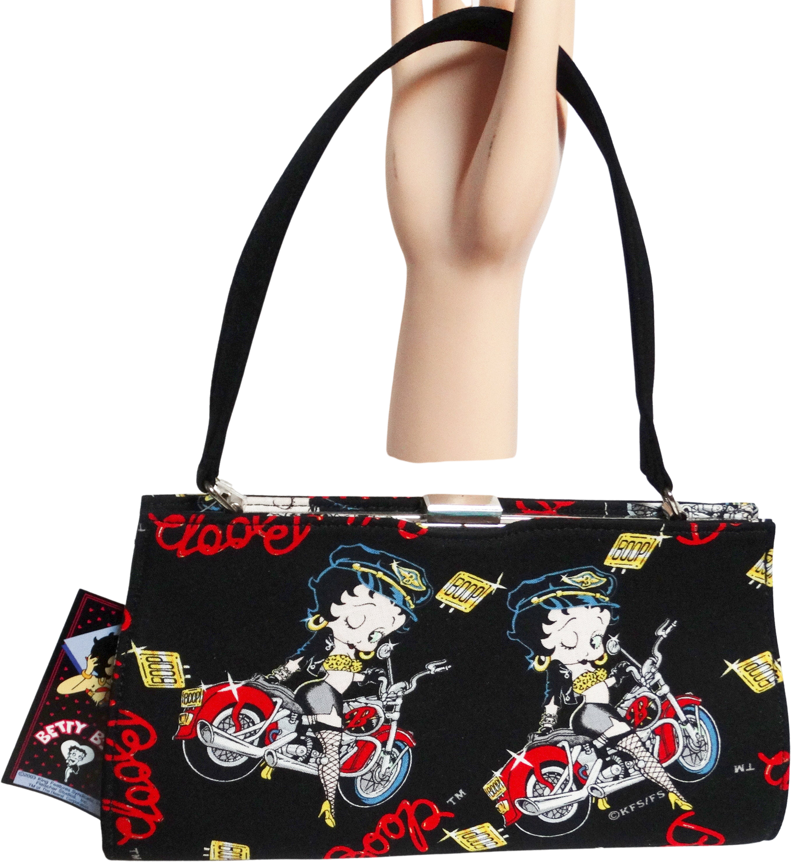 Betty Boop Tote Purse bag, clear with multi print- Tan handles and trim-B  zipper