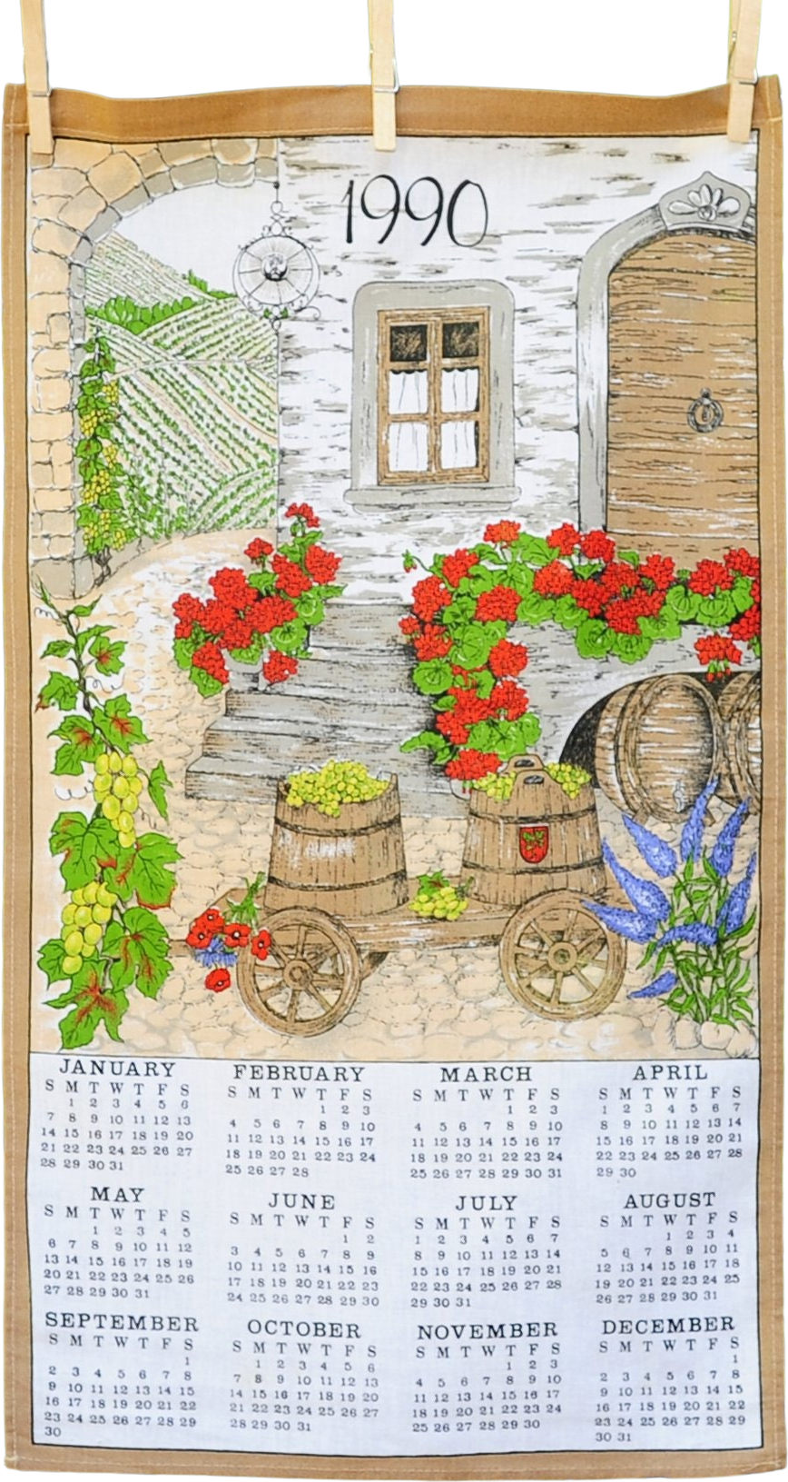Vintage 1990 Country Vineyard W Grapes and Geraniums Scene Calendar To |  Shop THRILLING