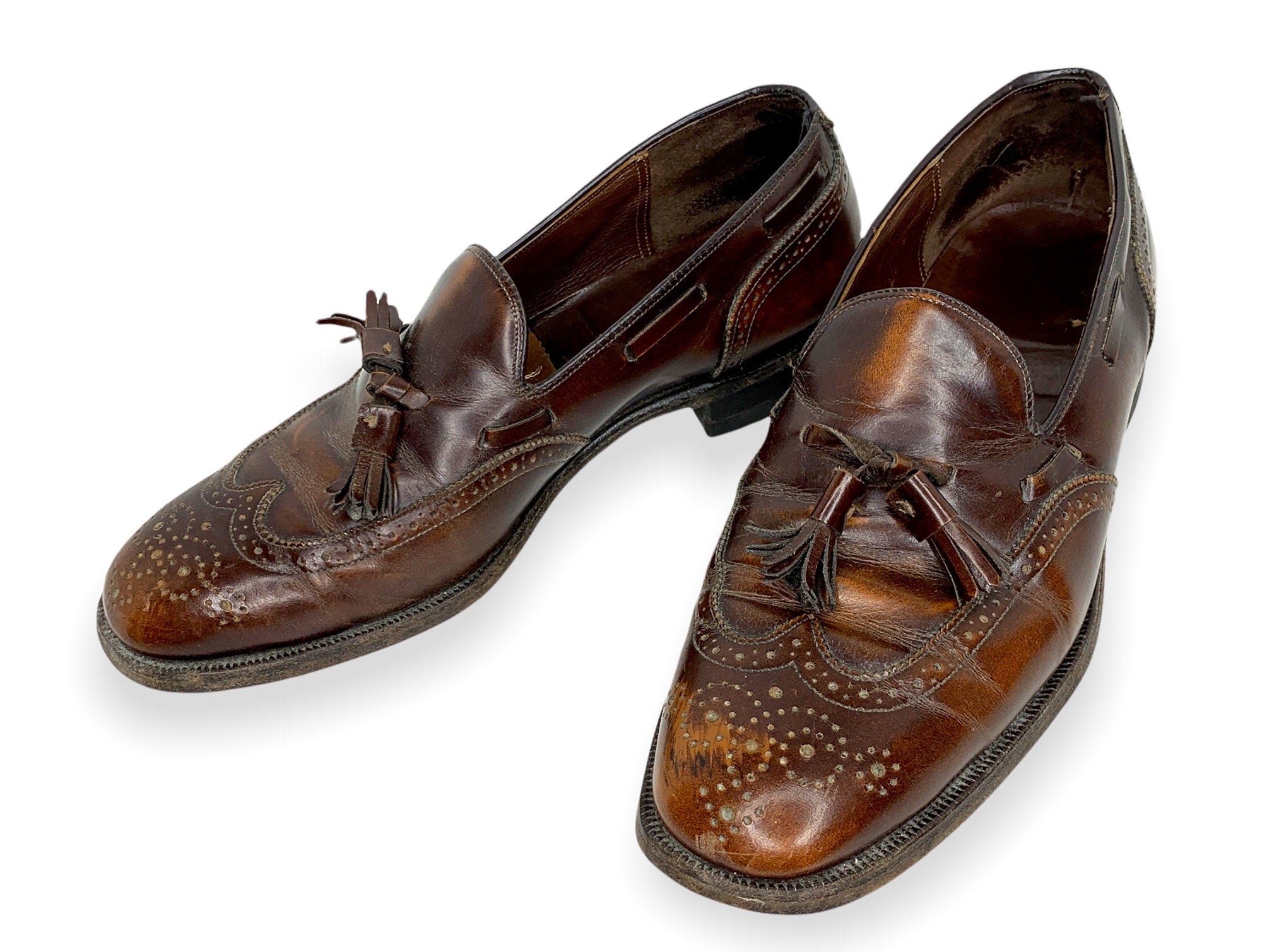 Vintage Men's Brown Leather Wingtip Tassel Loafer Shoes | Shop