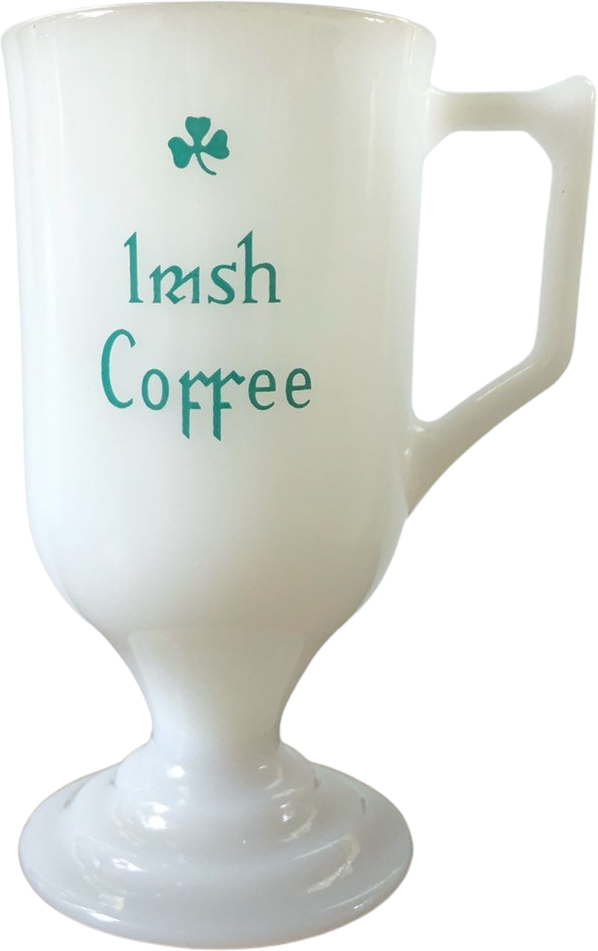 Milk Glass Pedestal Irish Coffee Mugs / Gold Rim Milk Glass/ 