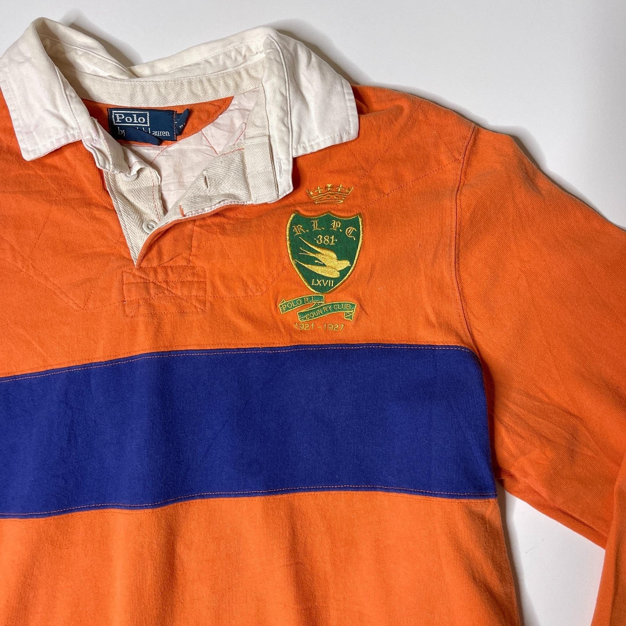 Vintage Polo Ralph Lauren Blue/Orange/Green Striped Long Sleeve Polo Shirt  Sz L