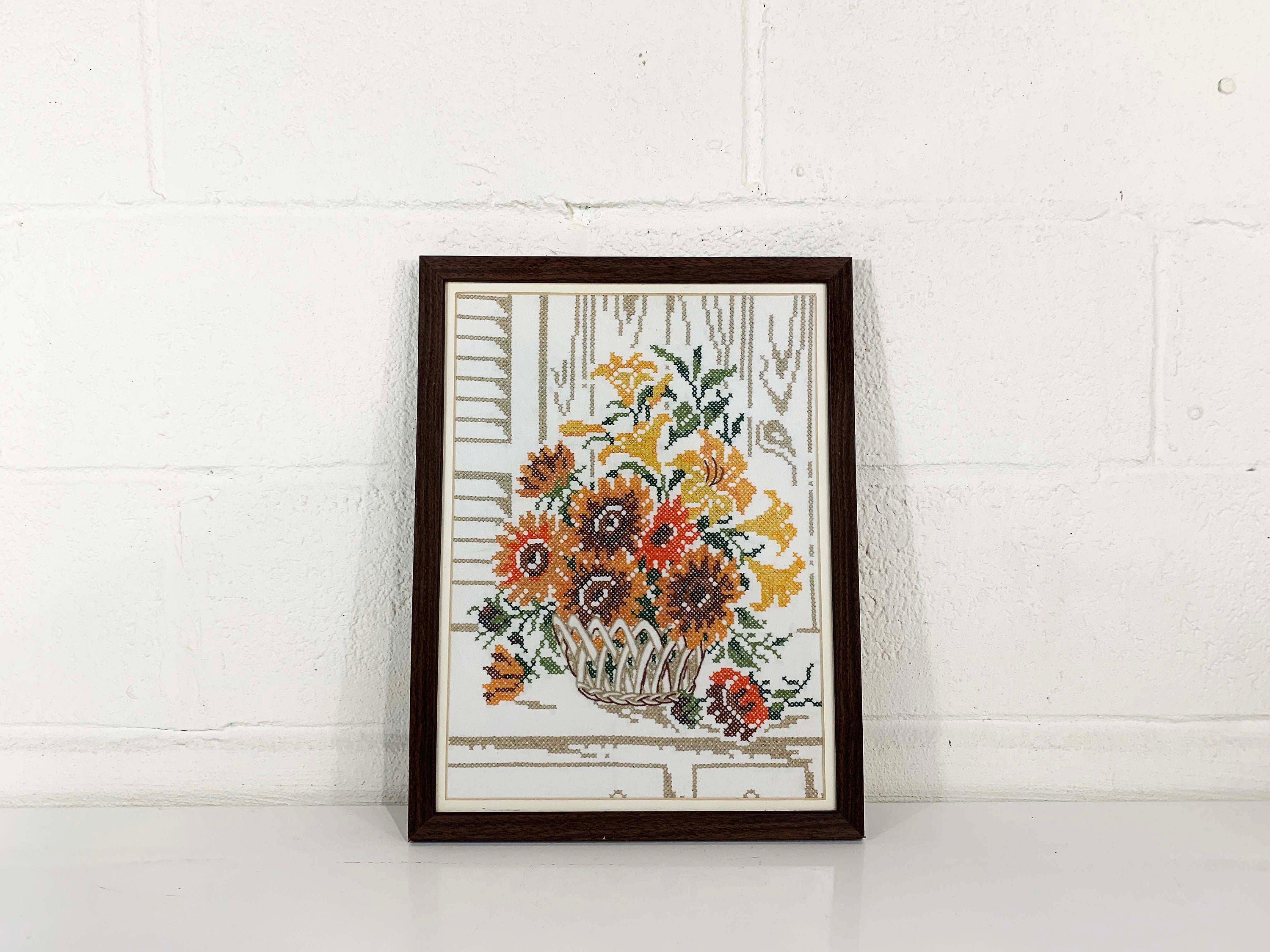 Vintage Floral Needlepoint Framed 70s Wall Hanging | Shop THRILLING