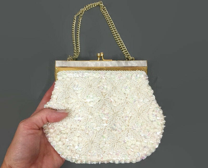 Mother of Pearl Minaudiere, Vintage 1950s Evening Bag