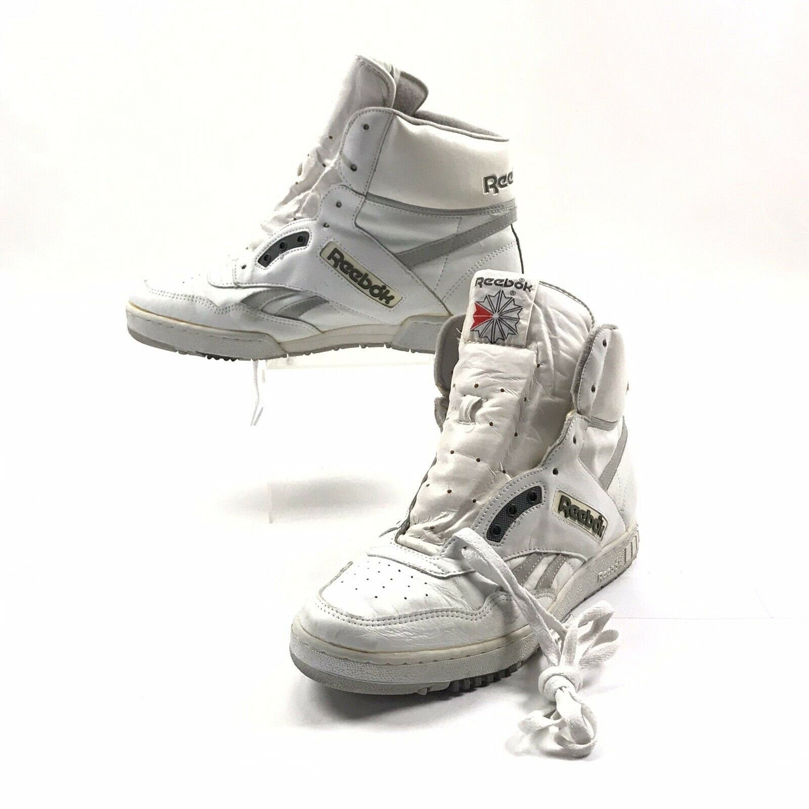 Vintage High Shoes White Gray Leather 80's Rare Unworn by Reebok | Shop THRILLING
