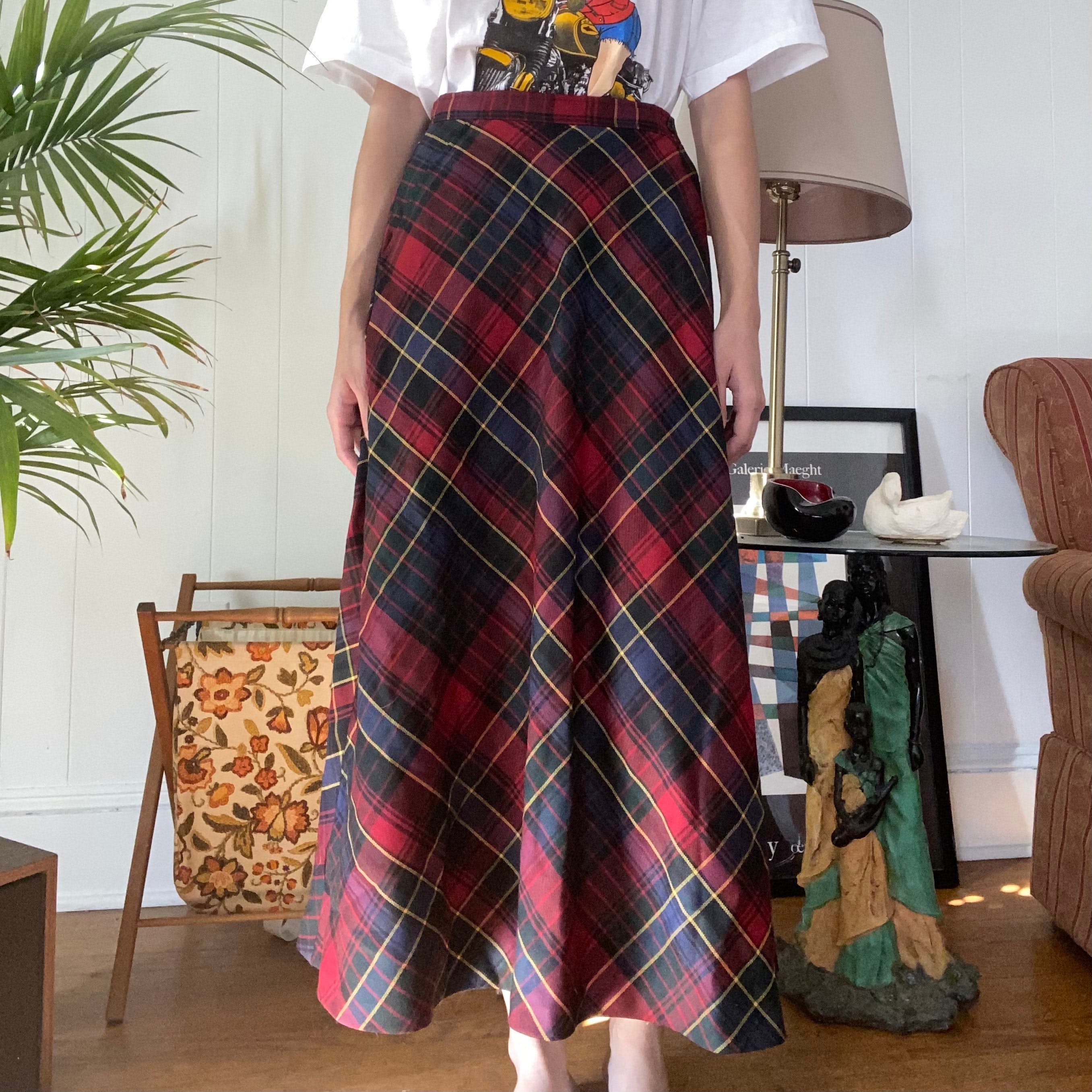 70s Plaid Ralph Lauren Wool Skirt. A Line Beautiful Wool Plaid 
