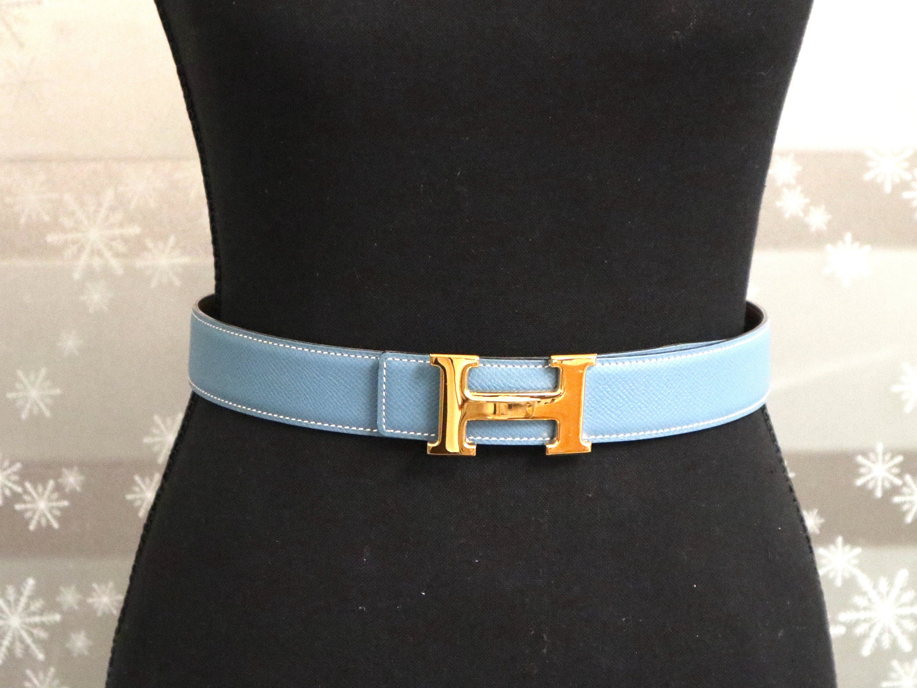 Hermes Gold/Blue Nuit Epsom Leather Constance H Reversible Buckle Belt 90CM  Hermes