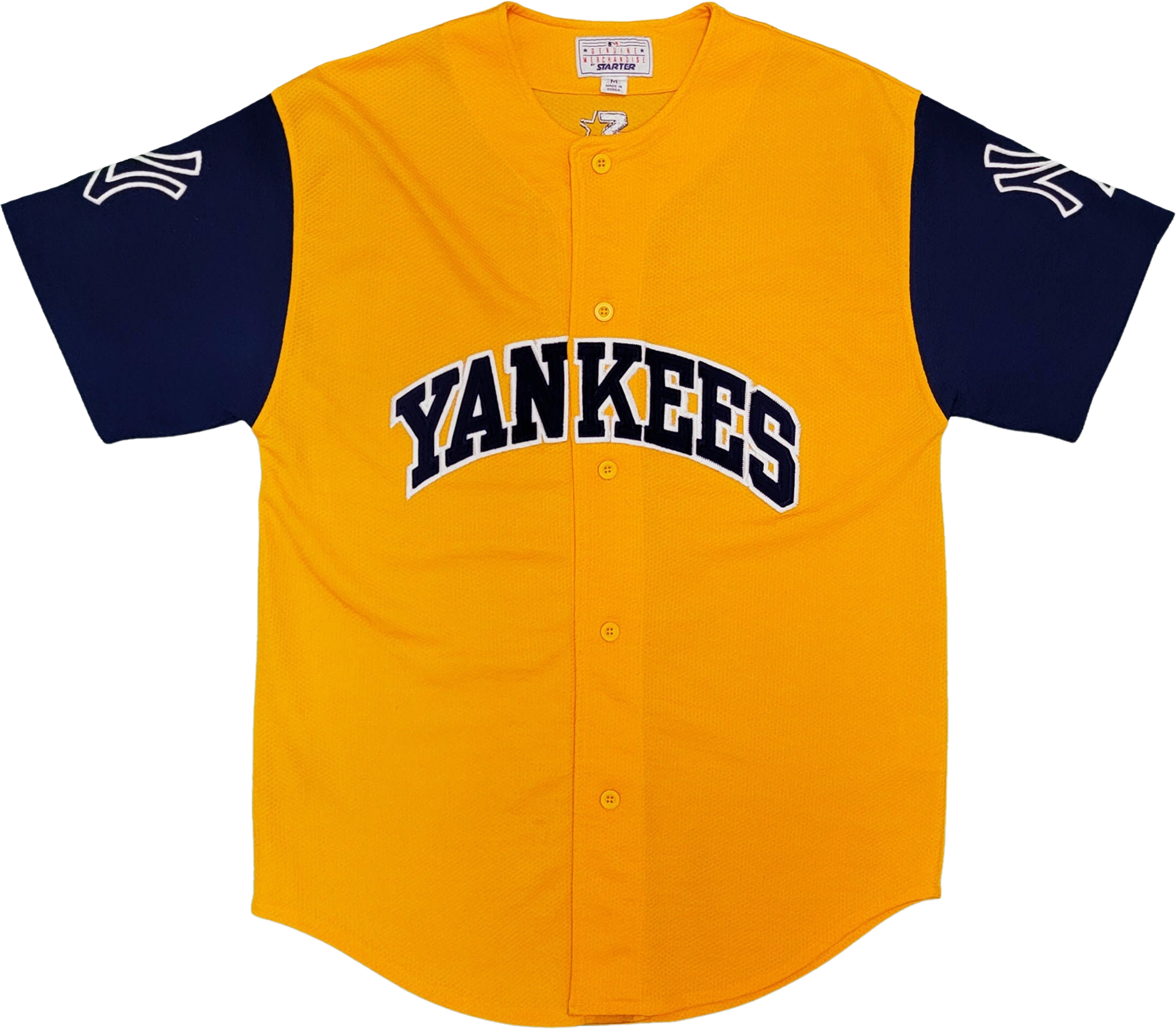 New York Yankees Vintage 90s Starter Yellow Baseball Jersey Rare Colorway  Yellow and Navy Blue Color Shirt