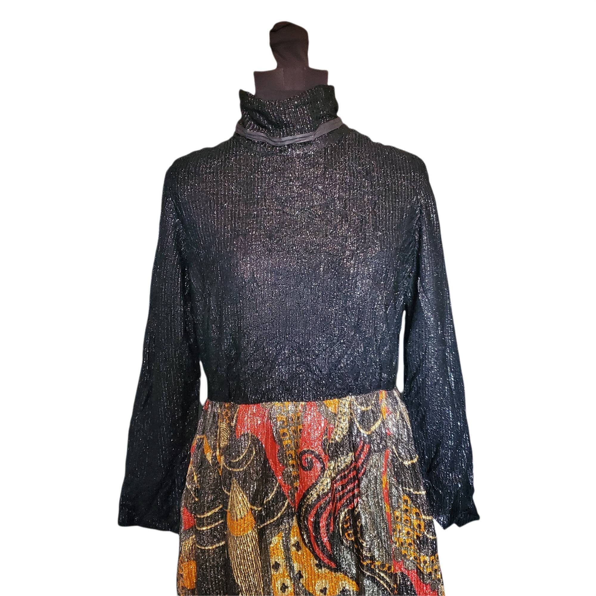 60s gold lurex animal print mod midi shift dress