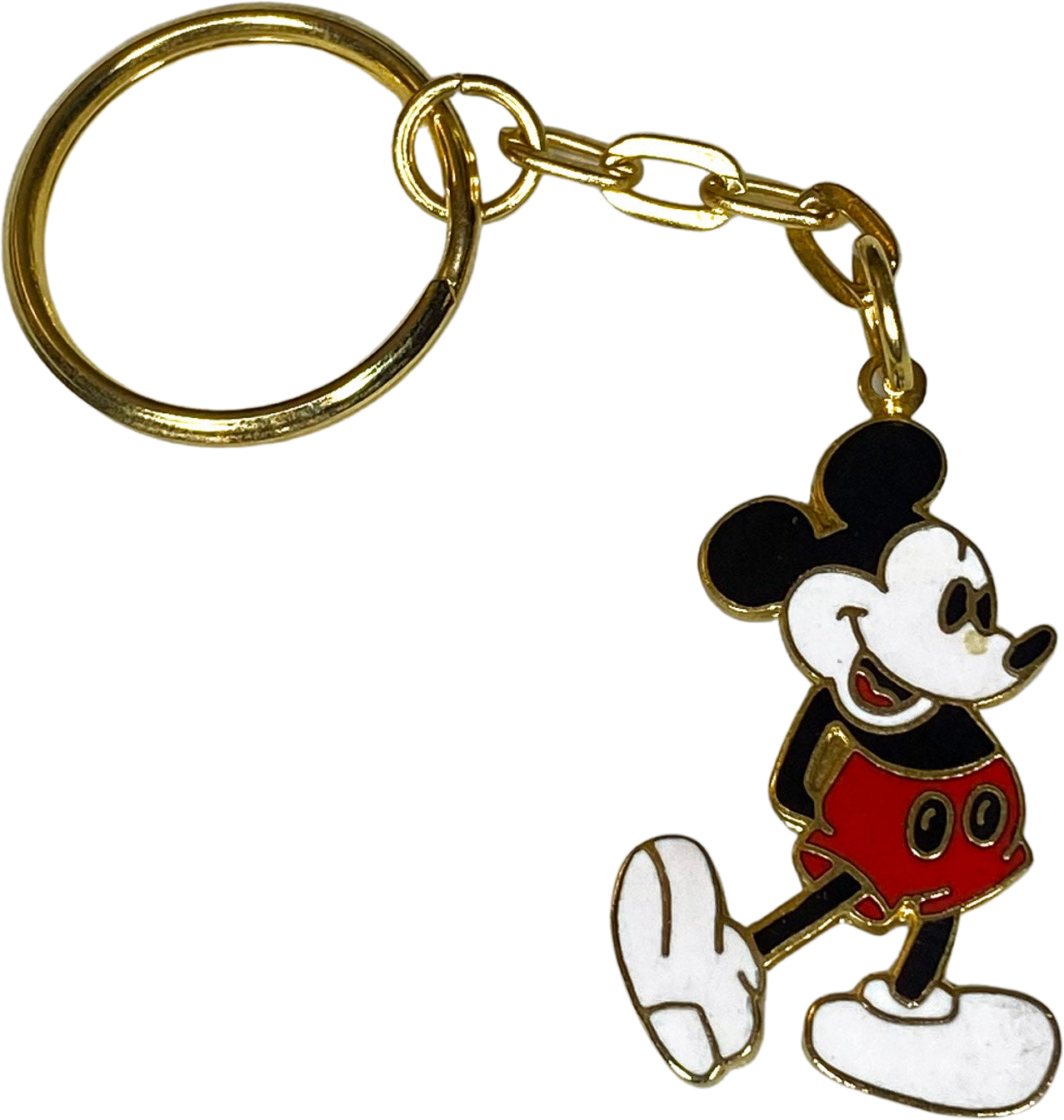 Vintage 80s Mickey Mouse Key Chain Enamel Over Gold Tone Metal by
