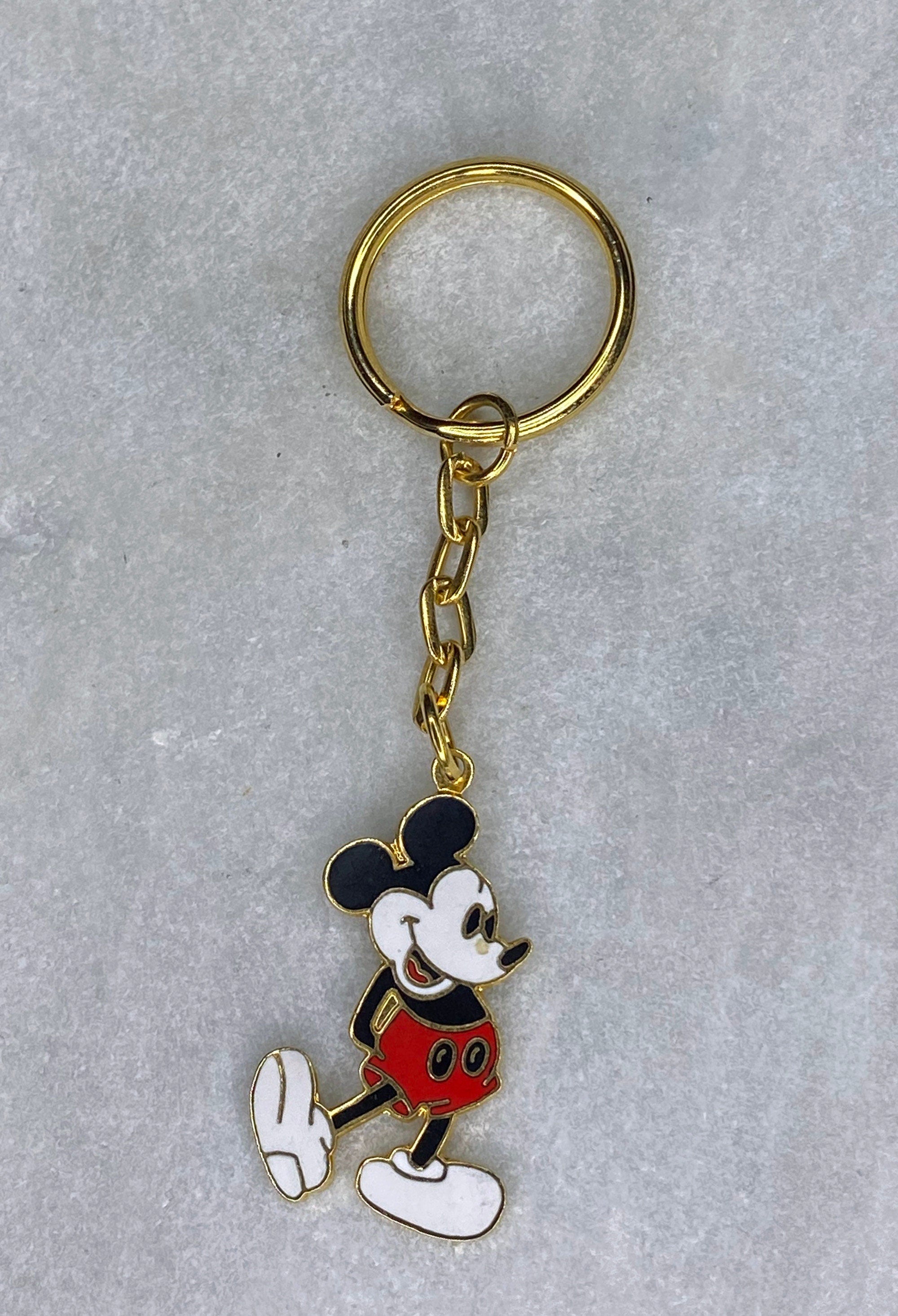 Vintage 80s Mickey Mouse Key Chain Enamel Over Gold Tone Metal by
