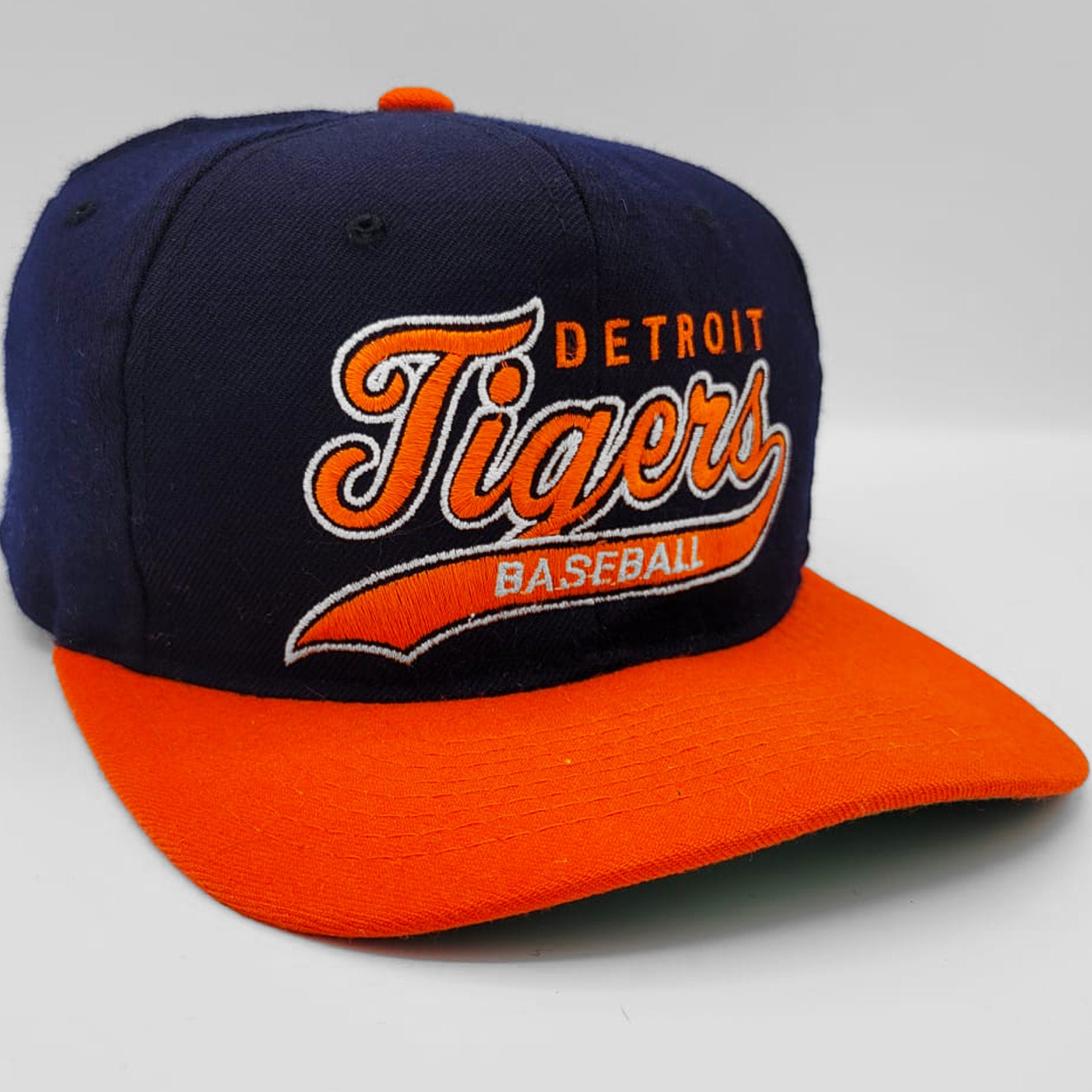 Vintage 90s Detroit Tigers Neon Script Logo Snapback Hat Ball Park