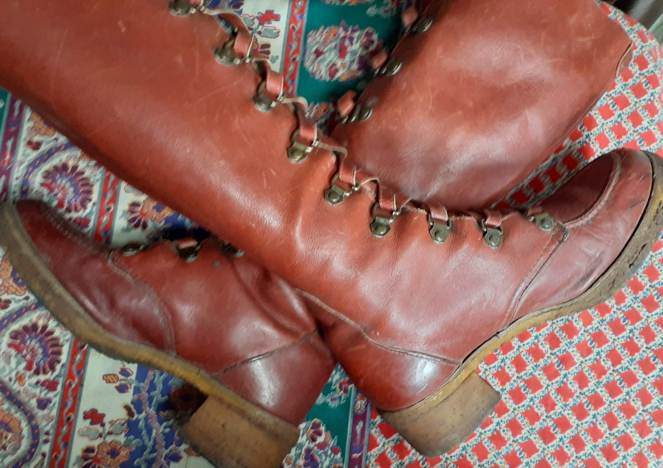 RARE 60s - 70s Zodiac Penny Lane Leather Tall Lace Up Granny Boots sz -  Ruby Lane