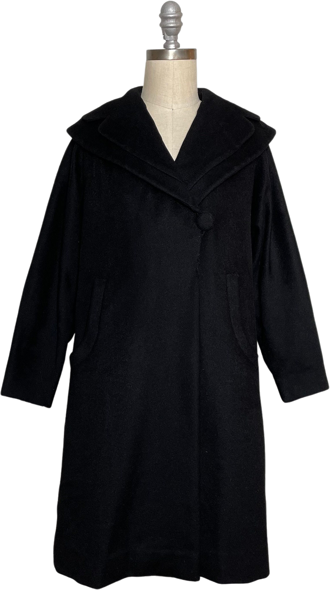 50s Black Virgin Wool Overcoat by Forstmann