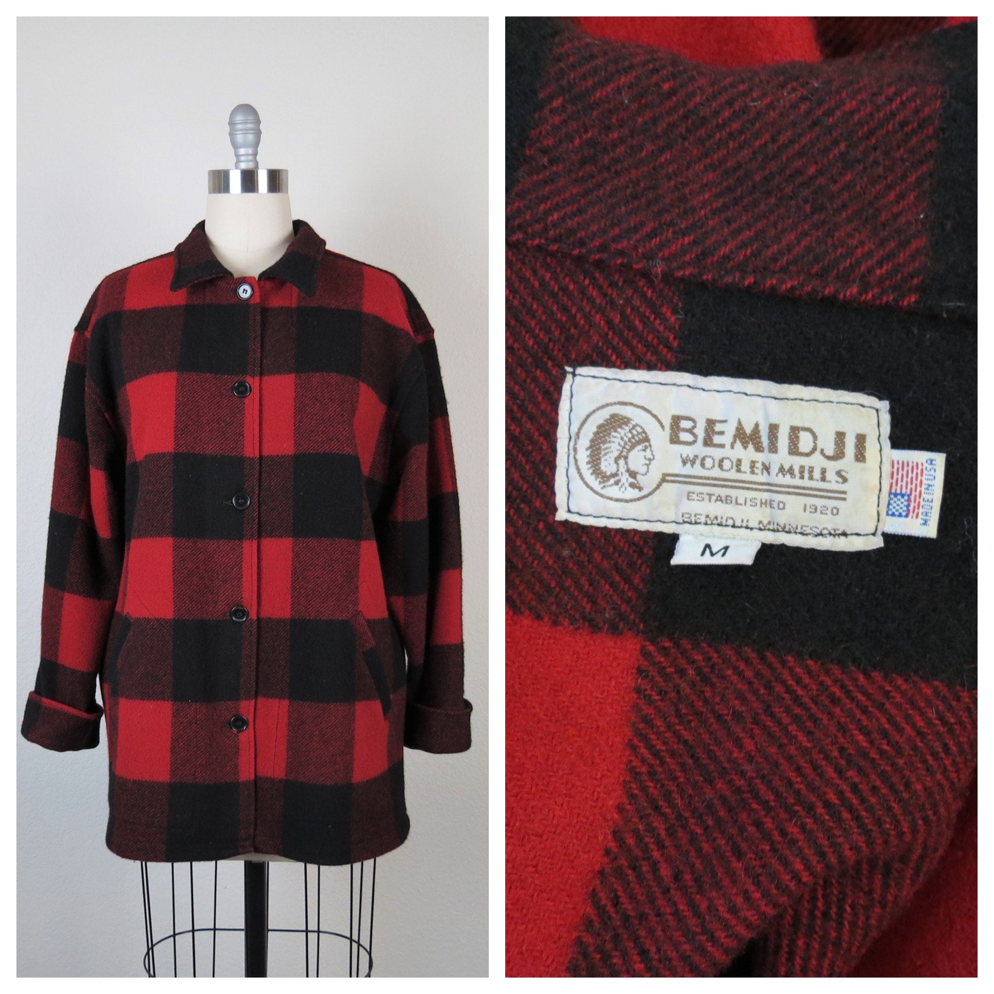 Vintage 70s Wool Coat Bemidji Woolen Mills Usa Buffalo Plaid Check Jacket  by B | Shop THRILLING