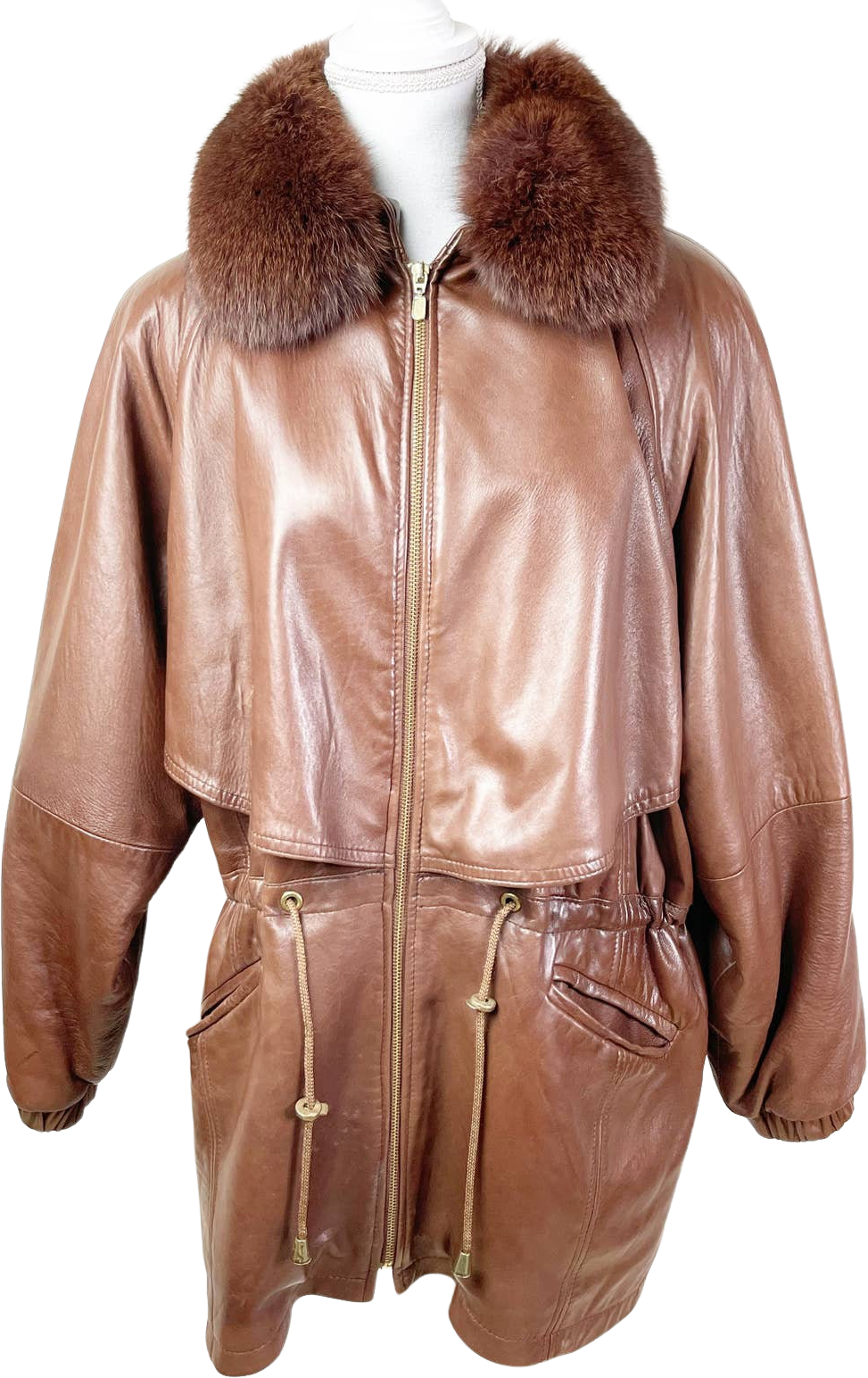 Damselle New high quality York Leather Jacket Fox Fur Collar