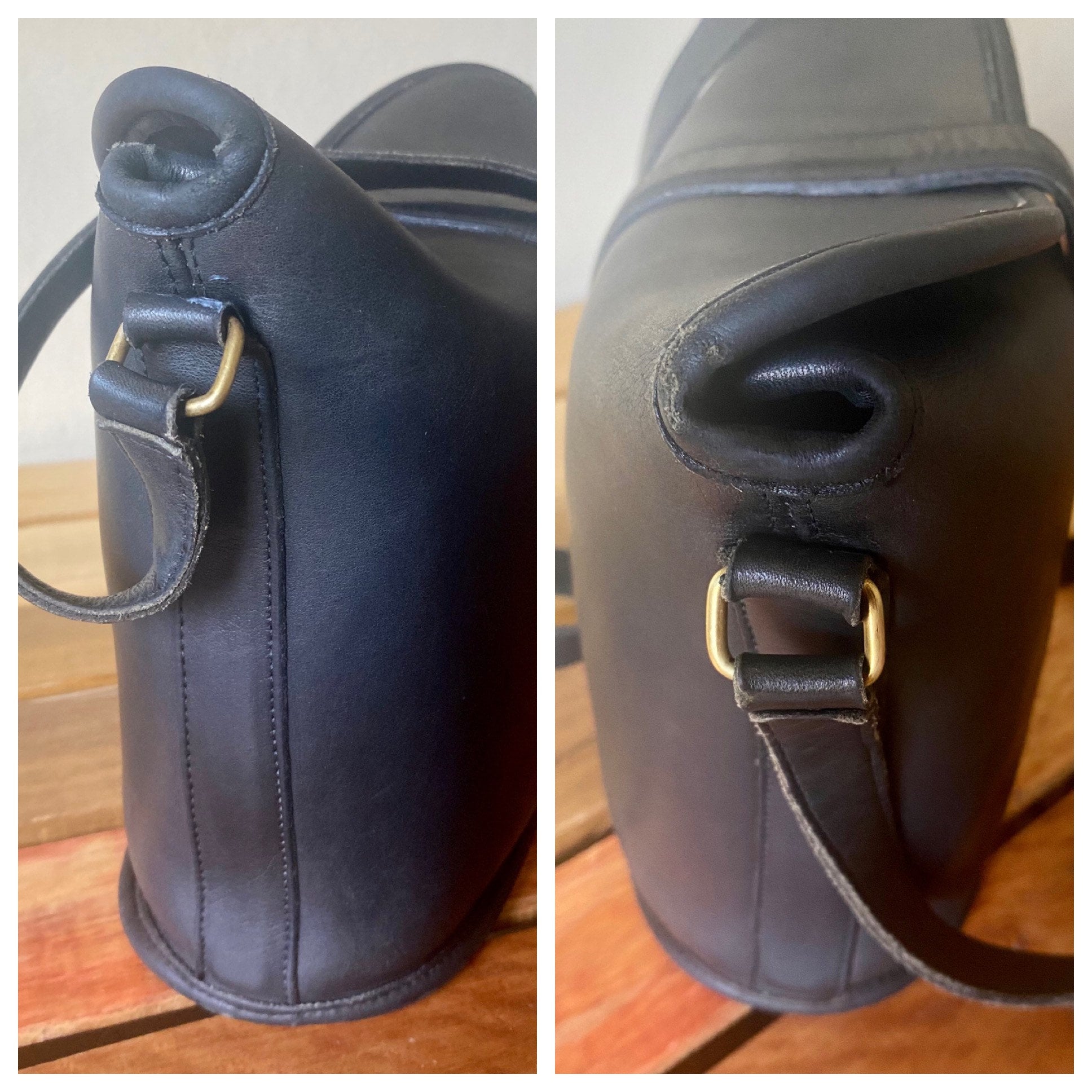 Vintage 70s Nottingham Binocular Black Leather Crossbody Bag by Coach