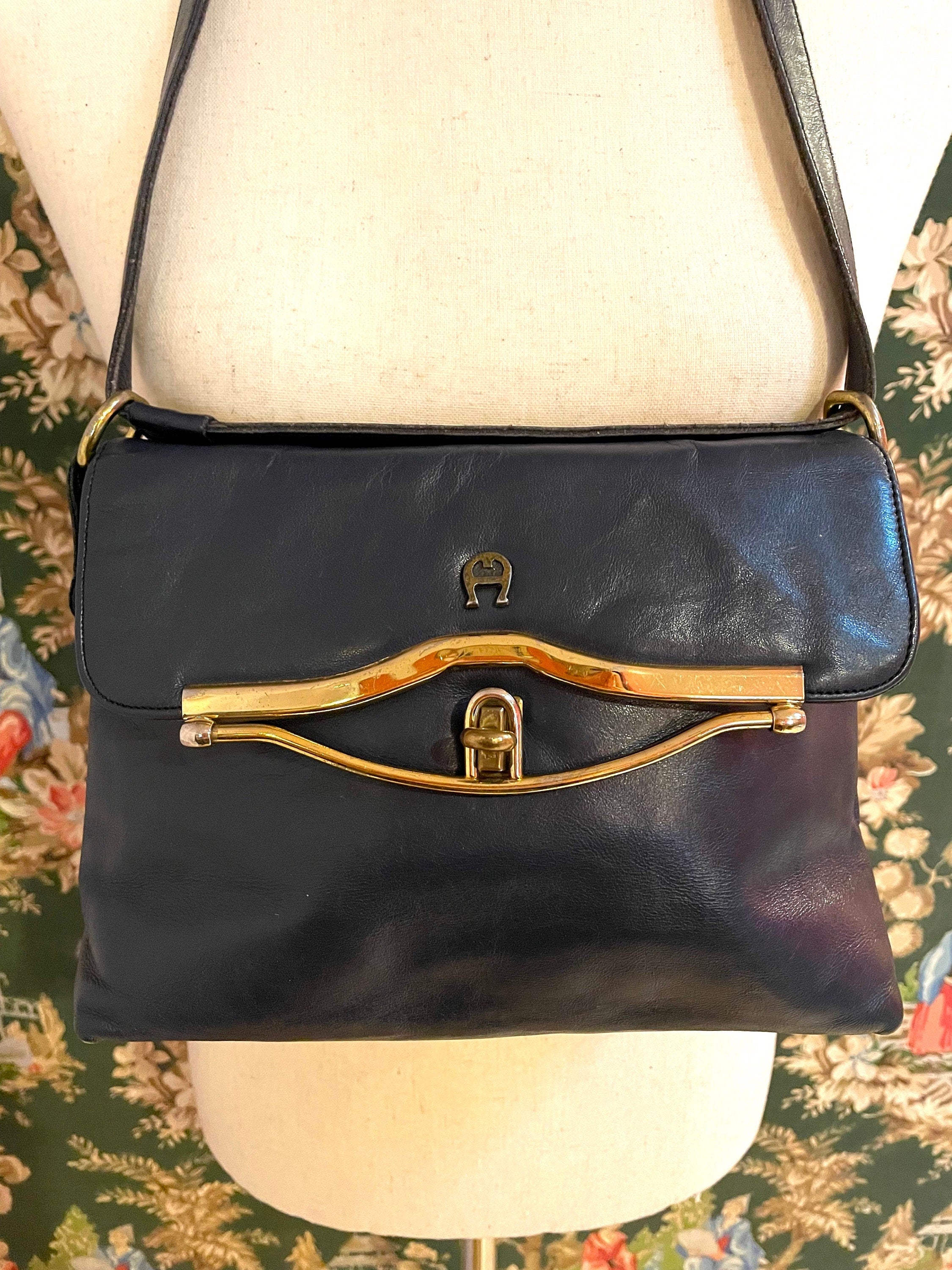 70 s Vintage Dark Blue Leather Purse by Etienne Aigner Shop