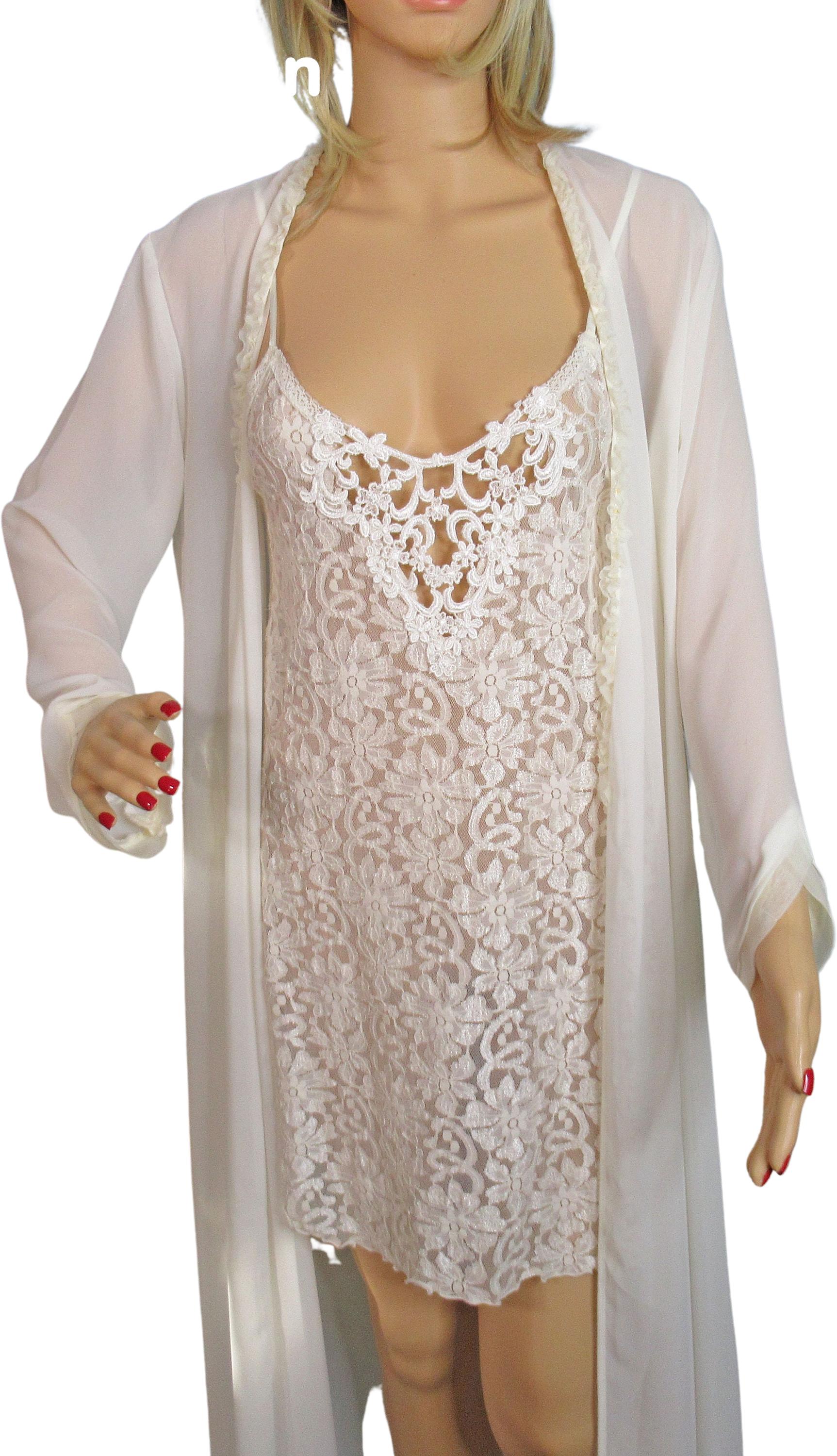 White Seductive Wear by Cinema Etoile Babydoll Sheer Lace Gown