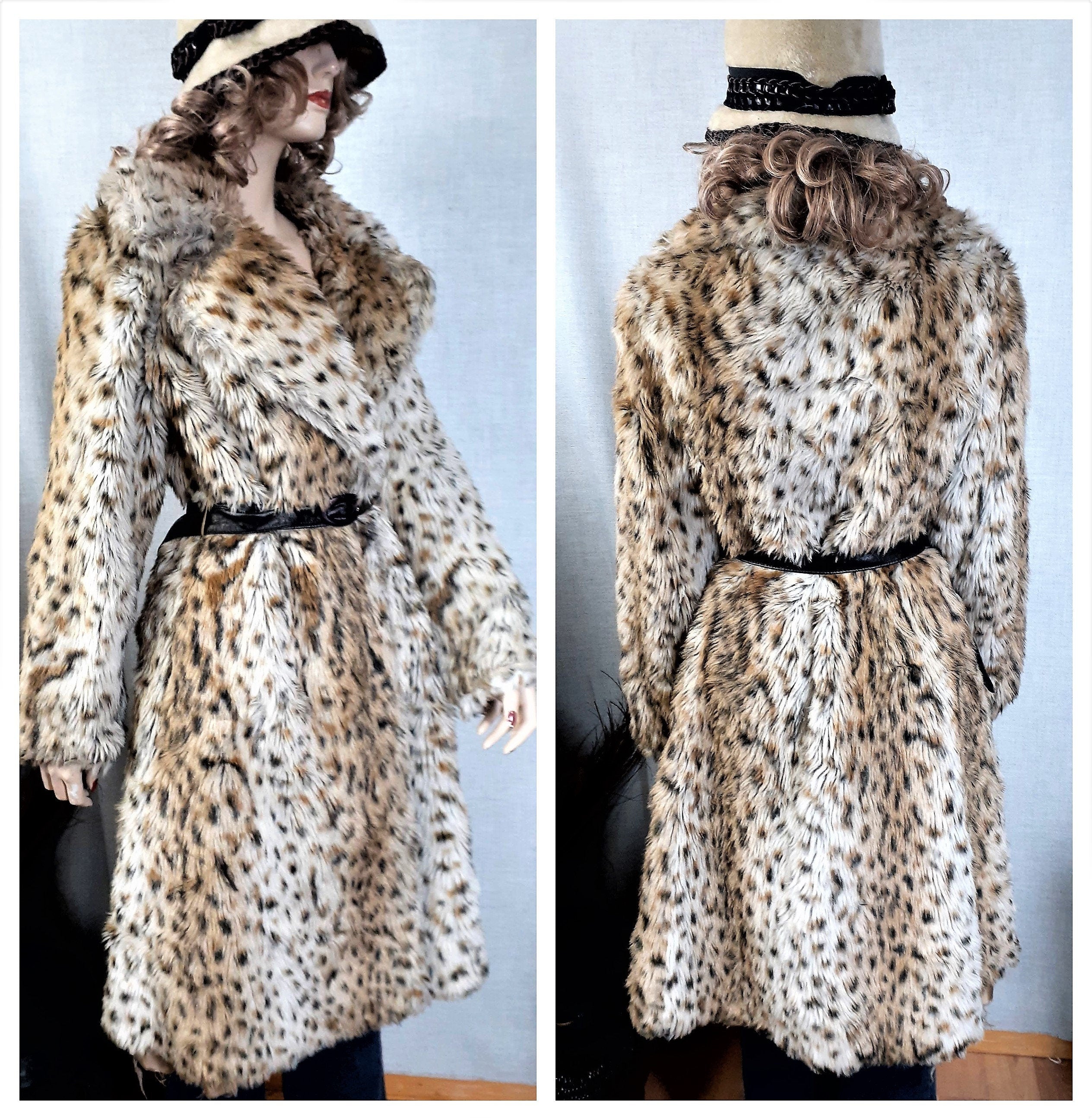 Vintage 50s Thick Plush Faux Fur Leopard Coat by Fairmoor