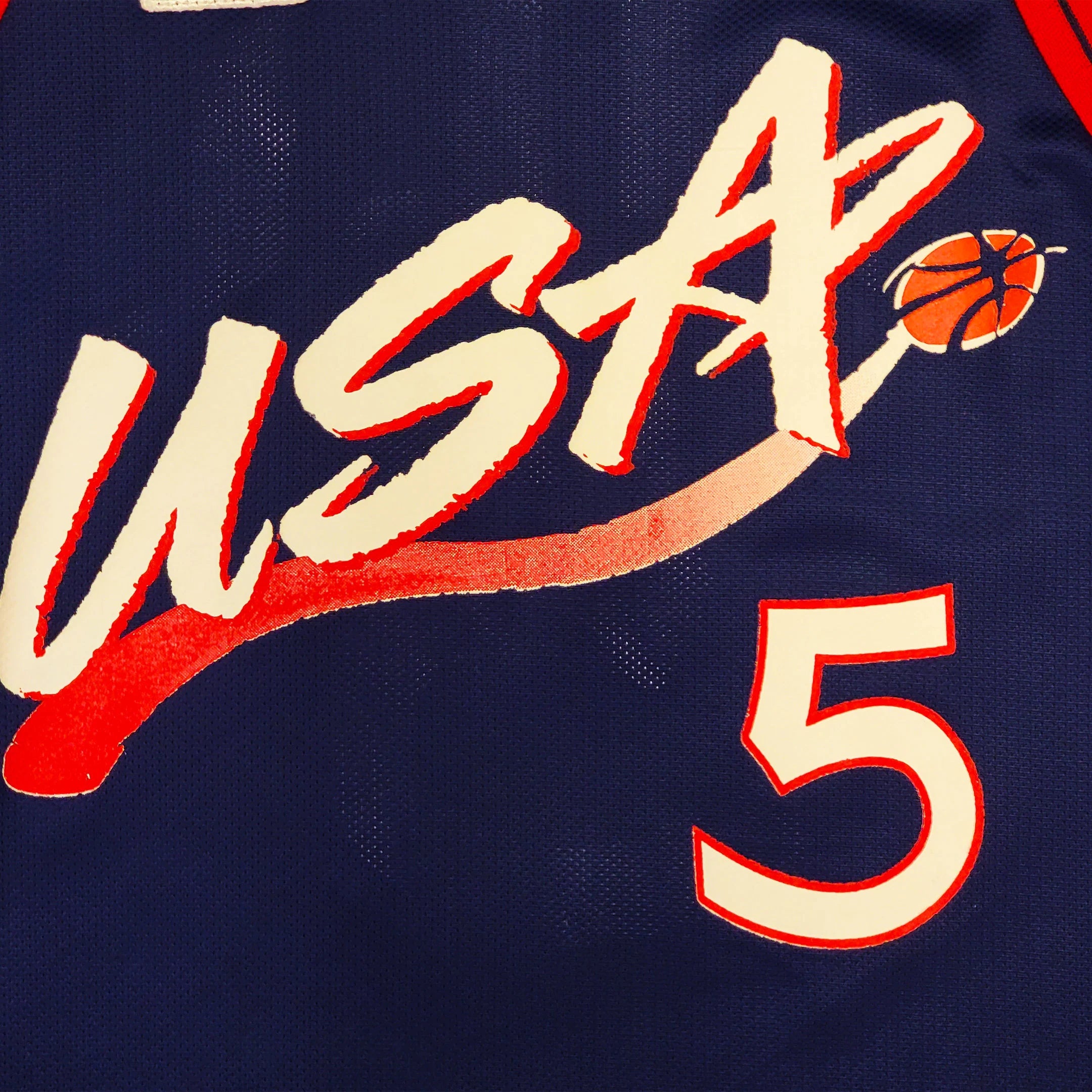 Champion USA Men's Olympic Basketball Jersey White/Red/Blue Vintage Size  Large