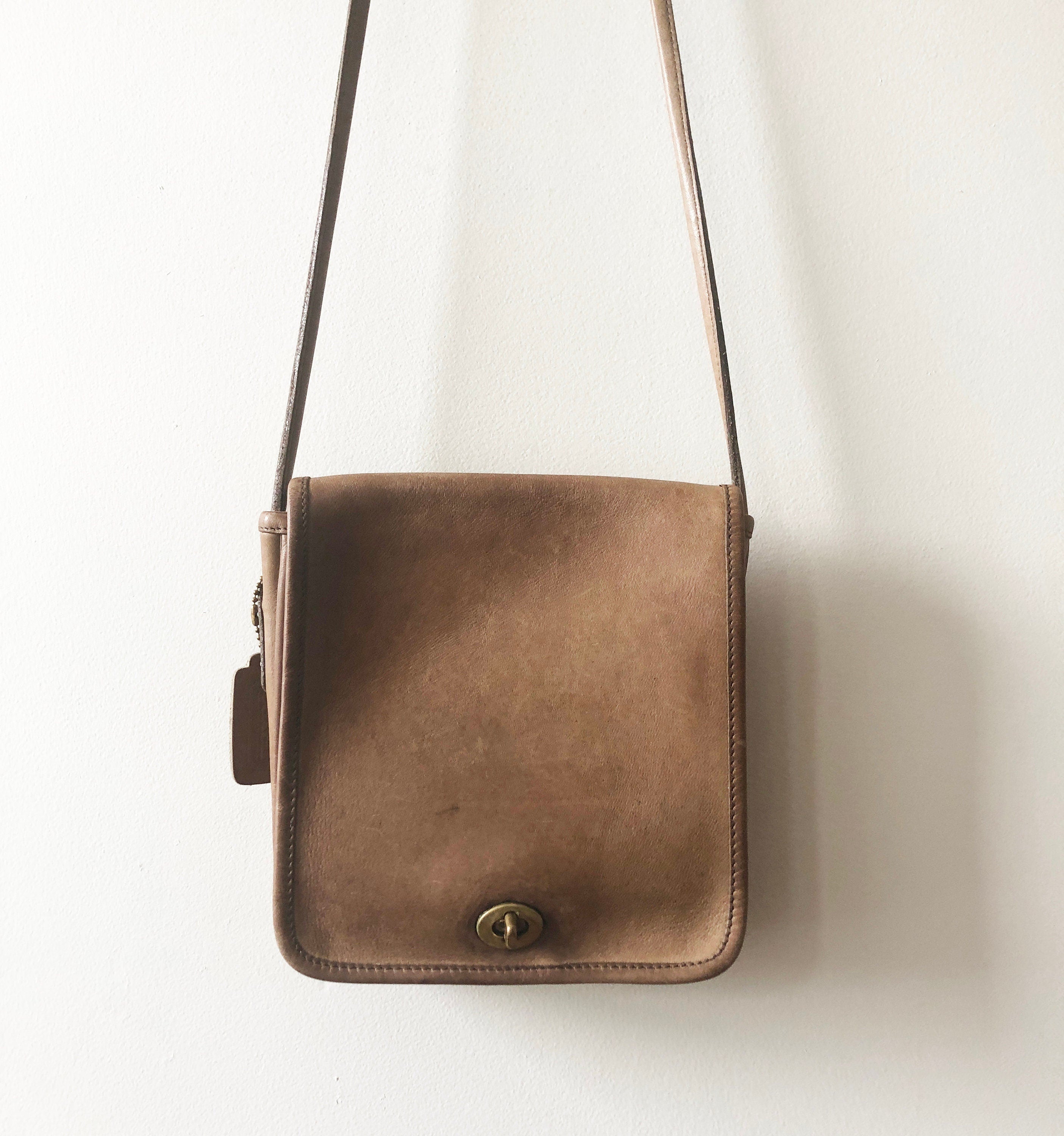 Coach Tan/beige Classic C print 17000 handbag With Brown Leather Trim.
