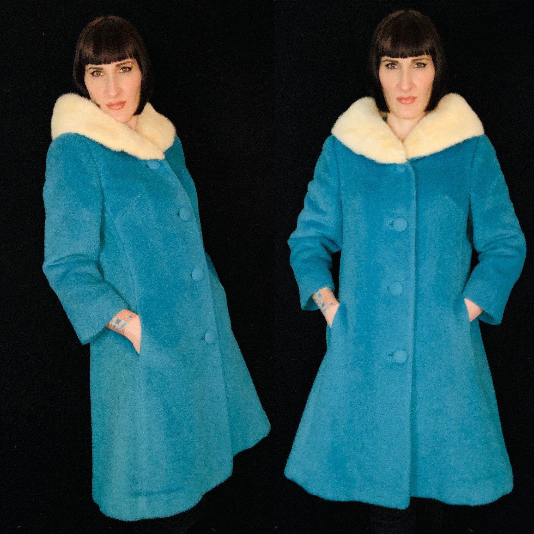 1960s Turquoise Wool Fox Suit by Lilli Ann | XS/S