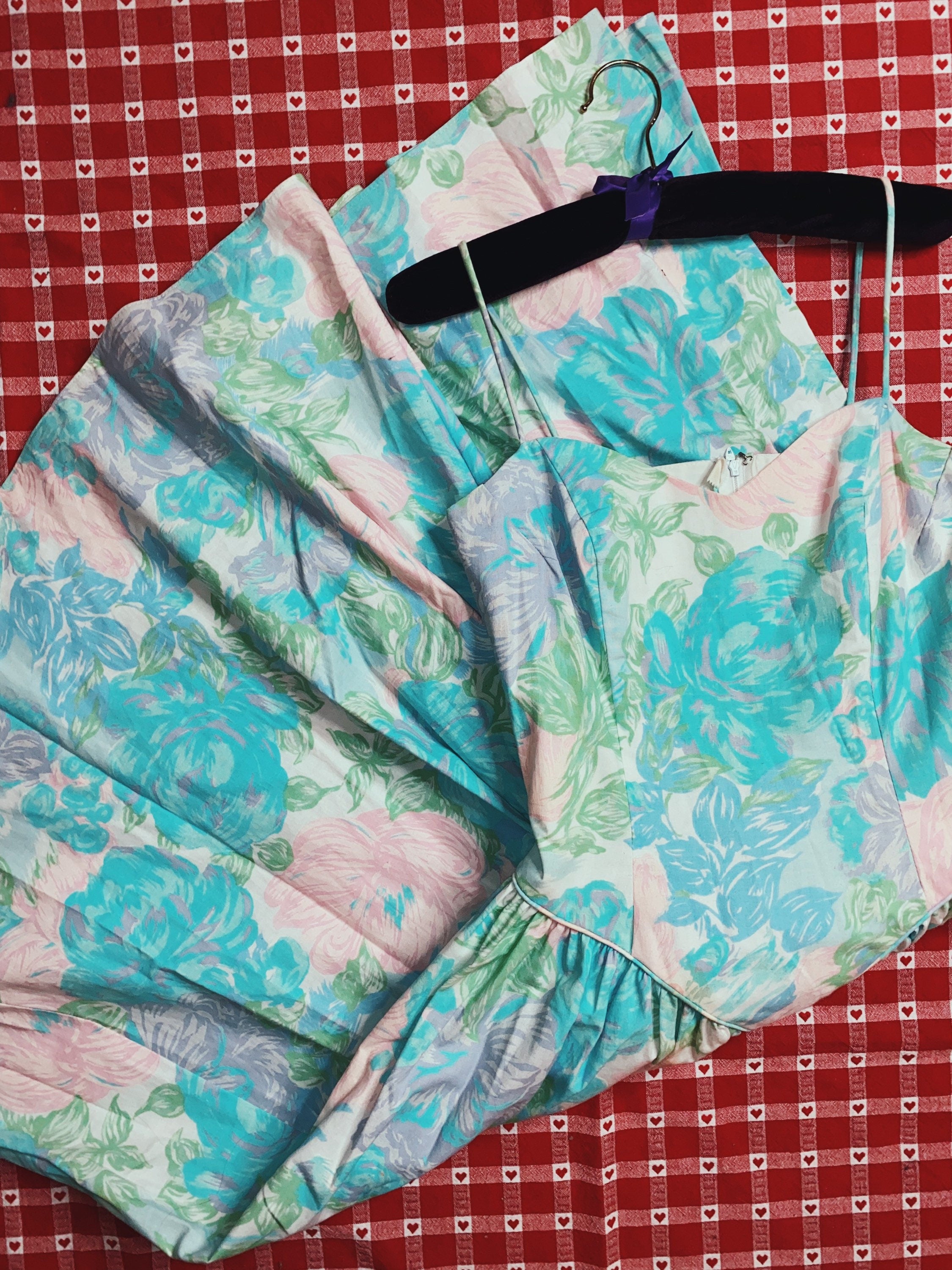 Vintage 60s/70s Corset Waist Floral Maxi Skirt