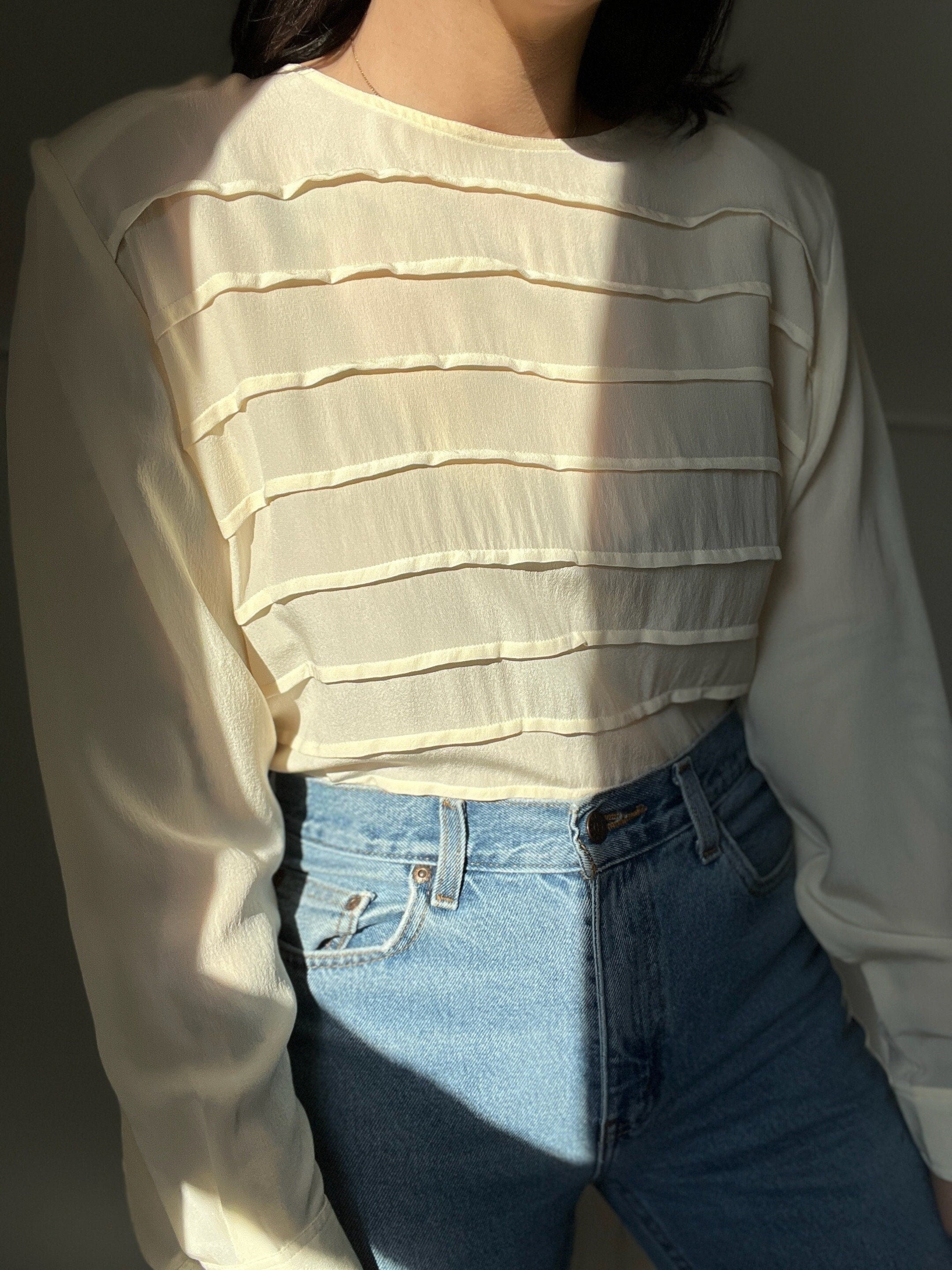 Vintage White Silk Pleated Blouse by Bedford Fair Shop THRILLING