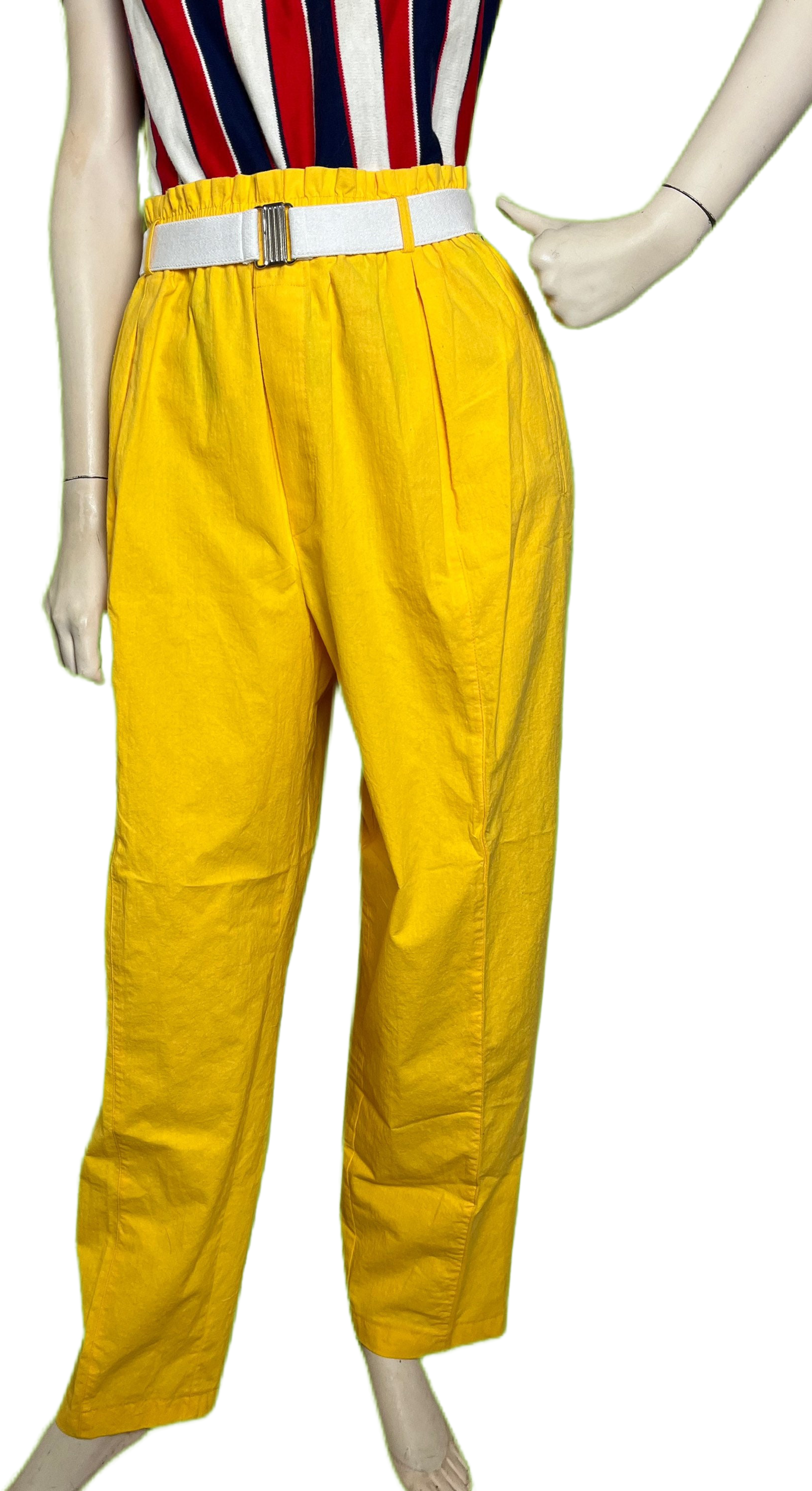 Vintage 70s-80s Lemon Yellow Parachute Pants with White Belt