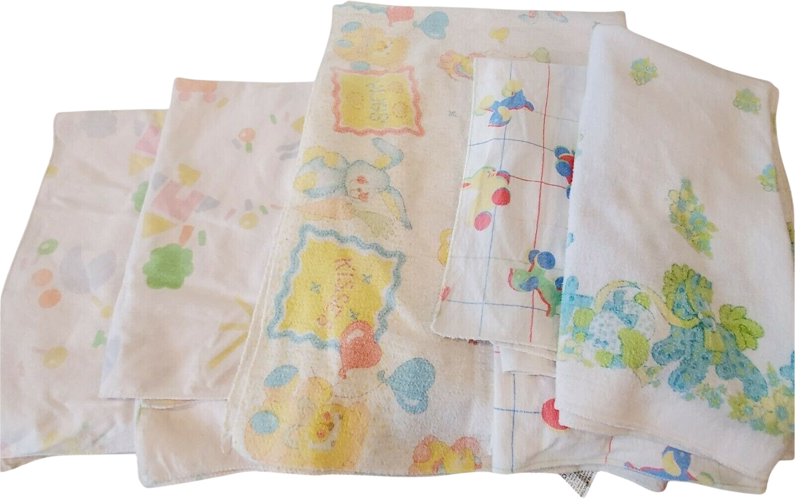 5 Vintage 80s 90s Baby Receiving Blankets Flannel Animal Novelty Print Cats