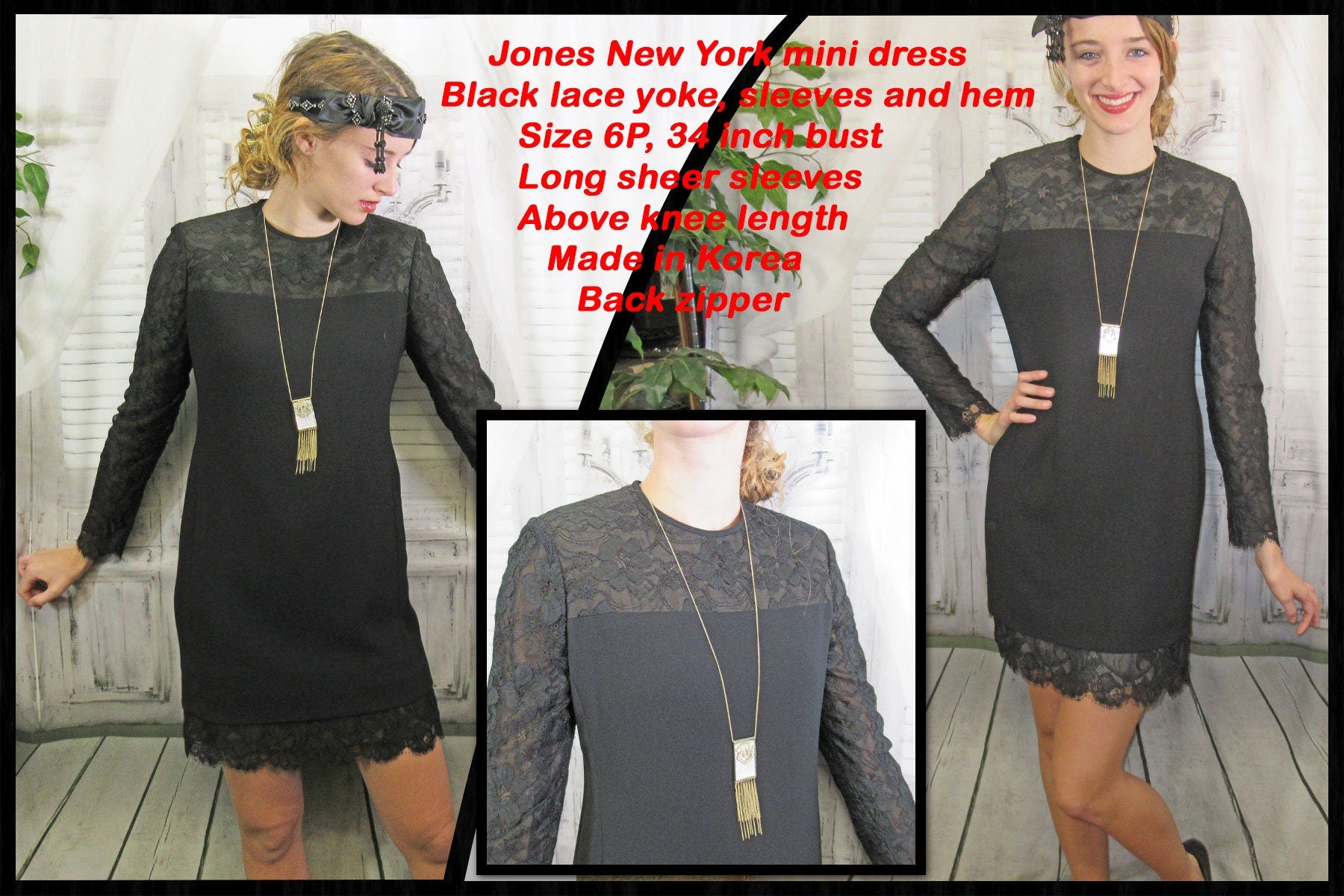 Vintage Black Dress Jones New York Lace Yoke Sleeves Hem Long Sheer Sleeves Ab | Shop THRILLING Vintage Black Dress Jones New York Lace Yoke Sleeves Hem Long Sheer Sleeves Ab | Shop THRILLING