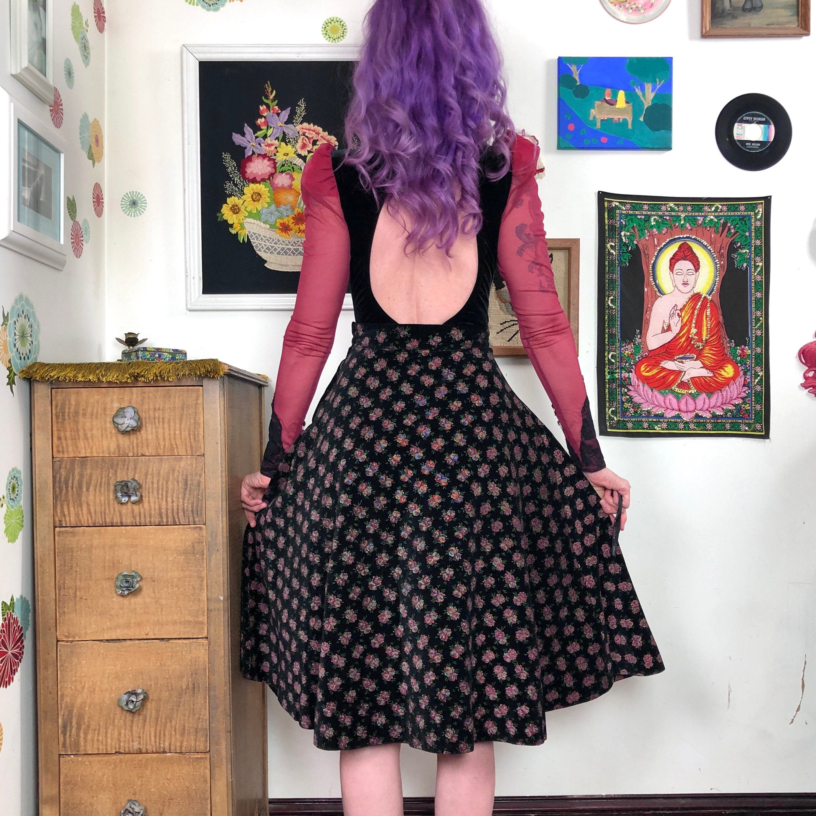 Vintage 1950s Flocked Floral Skirt Set NWT Vicky Vaughn | XS/S