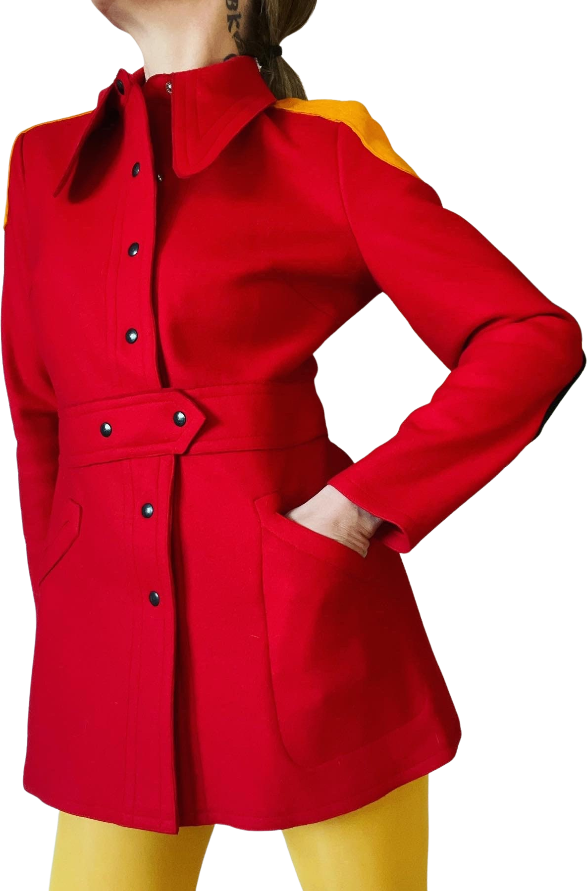 Vintage 60s Mega Mod Red Marigold and Black Dog Ear Collar Jacket by P